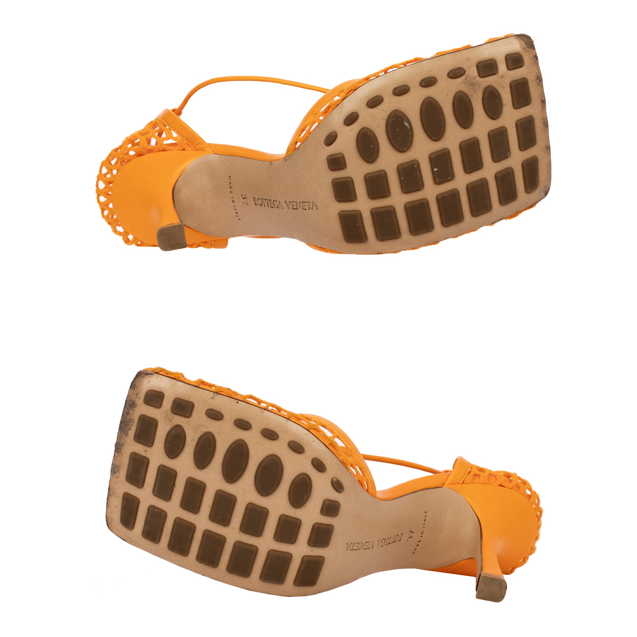 Bottega Veneta Orange Lace-up Leather-trimmed Mesh Pumps 37 IT