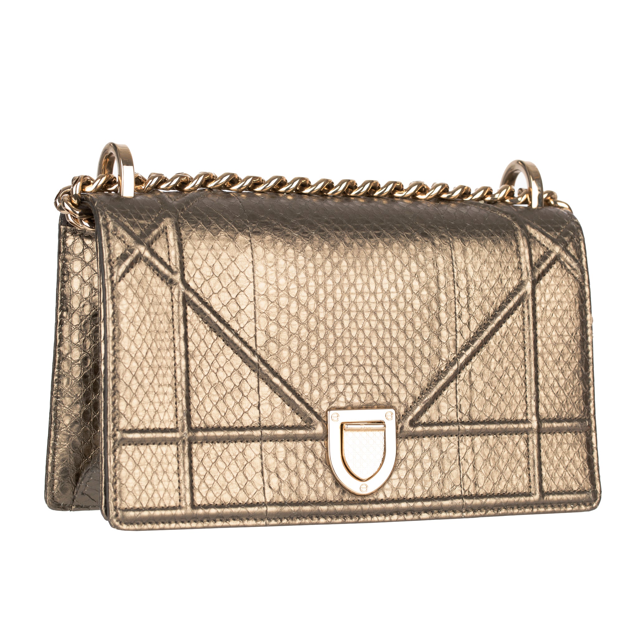 Christian Dior Metallic Bronze Python Leather Diorama With  Gold Tone Hardware