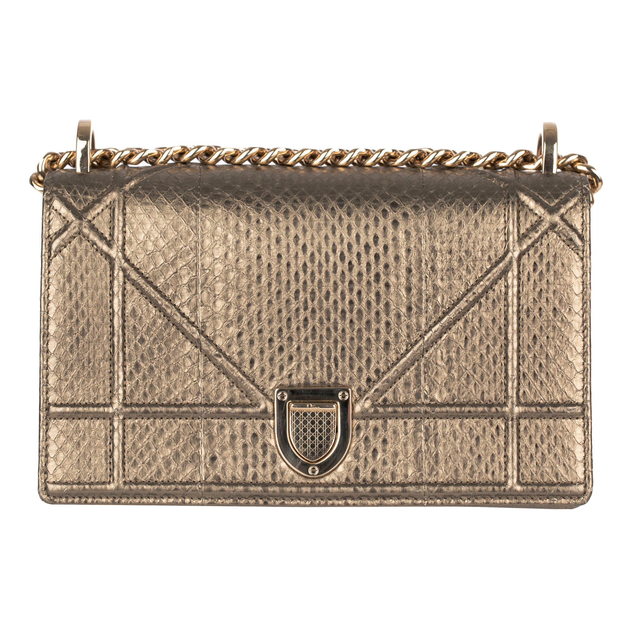 Christian Dior Metallic Bronze Python Leather Diorama With  Gold Tone Hardware