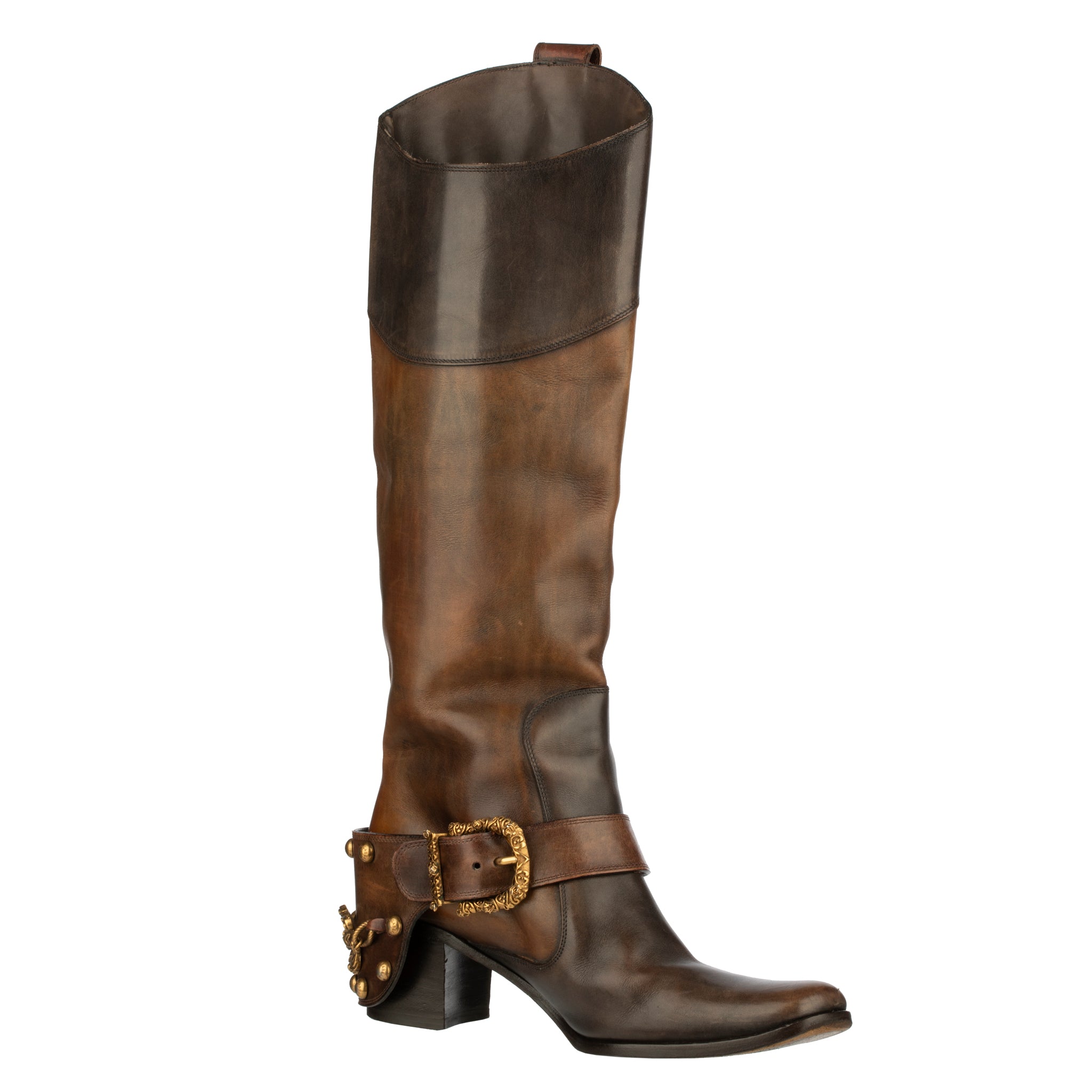 Dolce & Gabbana Brown Leather Cowboy Boots 39 IT