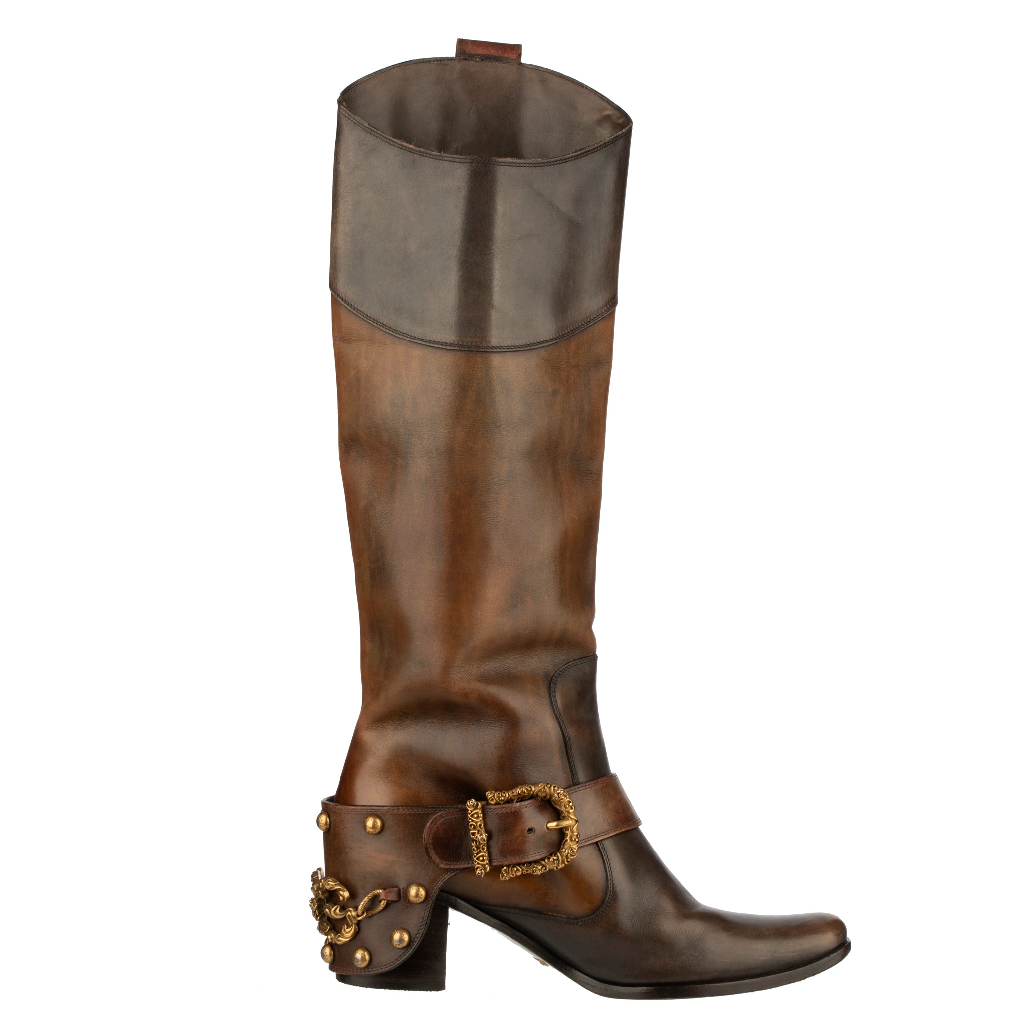 Dolce & Gabbana Brown Leather Cowboy Boots 39 IT