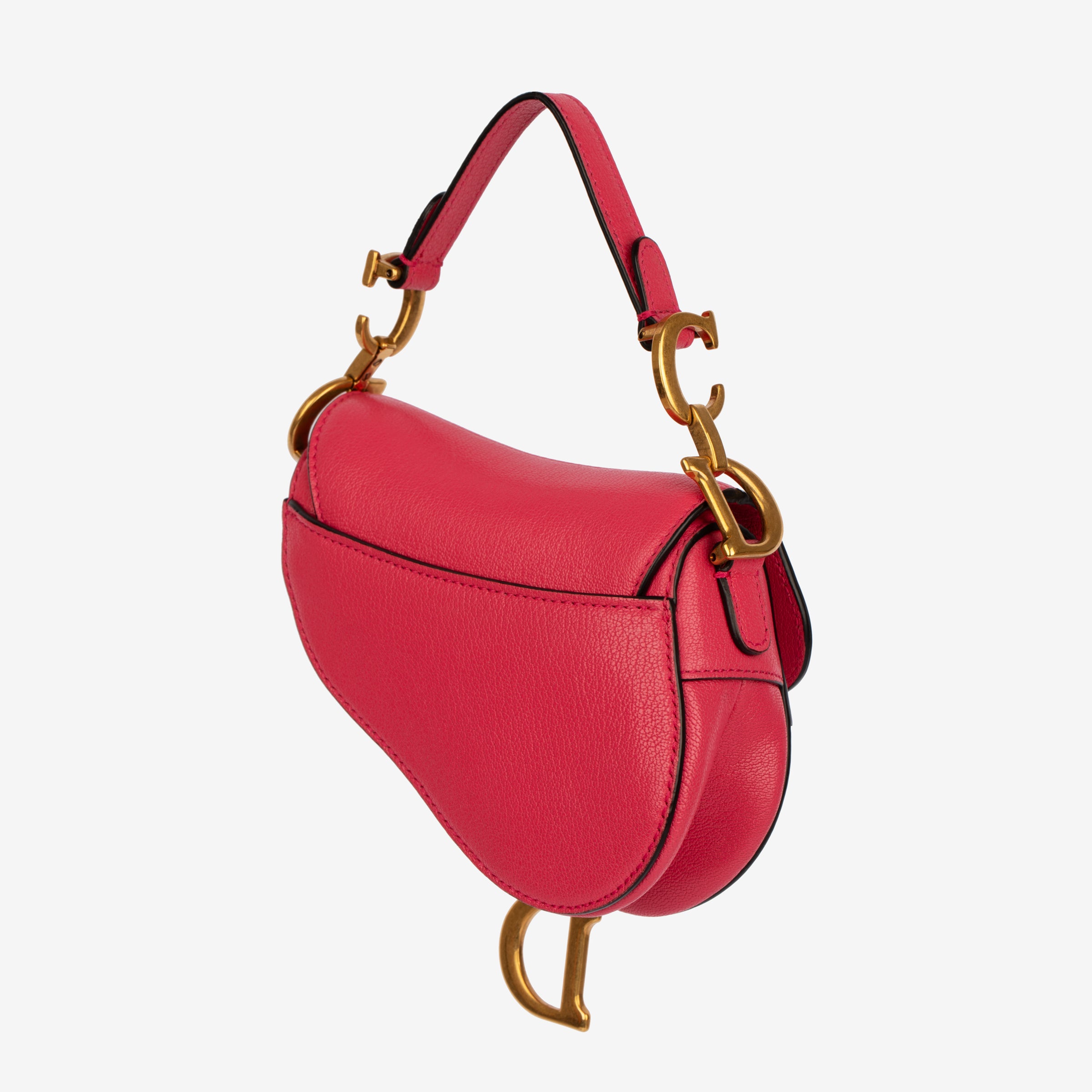 Christian Dior Micro Saddle Bag in Fuchsia Goatskin Leather with Antique Gold Hardware