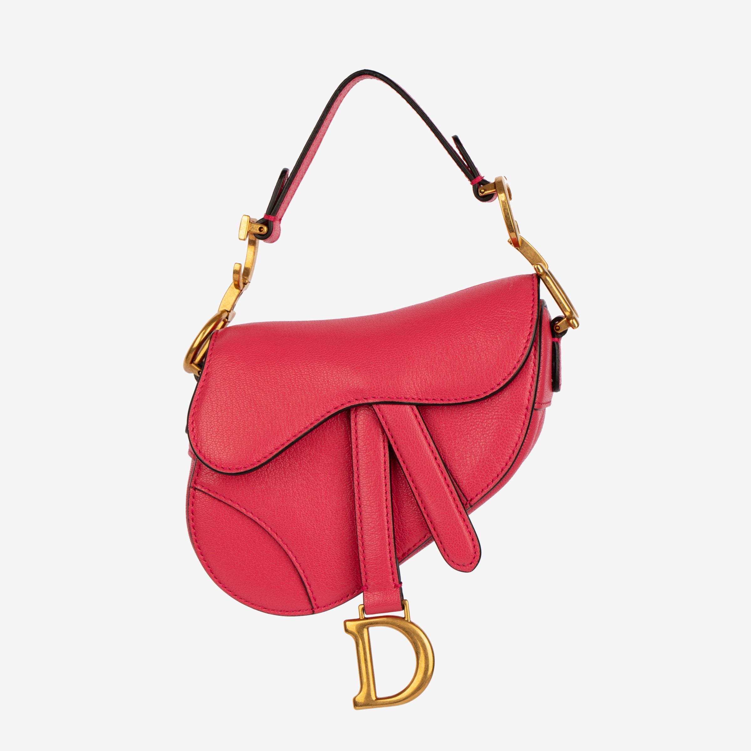Christian Dior Micro Saddle Bag in Fuchsia Goatskin Leather with Antique Gold Hardware