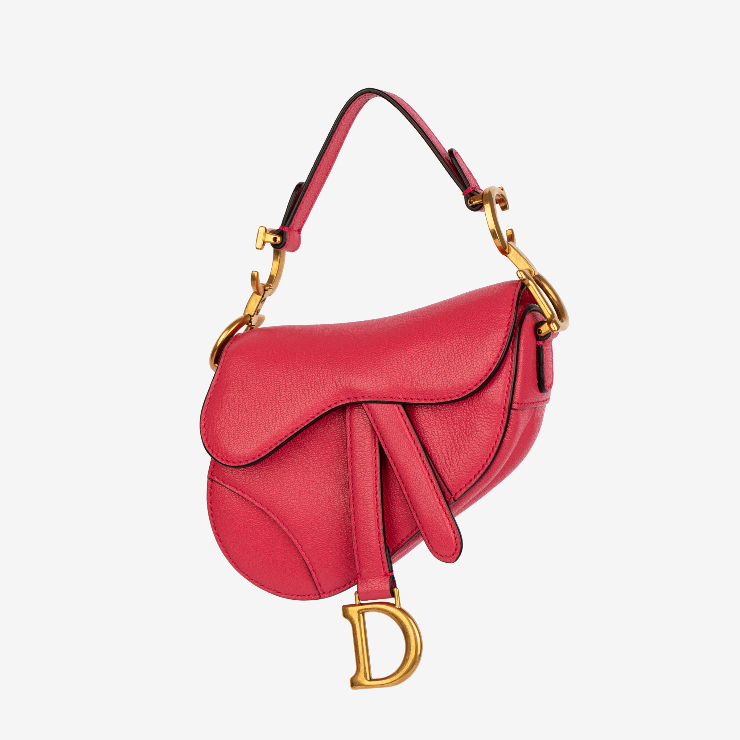 Christian Dior Micro Saddle Bag in Fuchsia Goatskin Leather with Antique Gold Hardware
