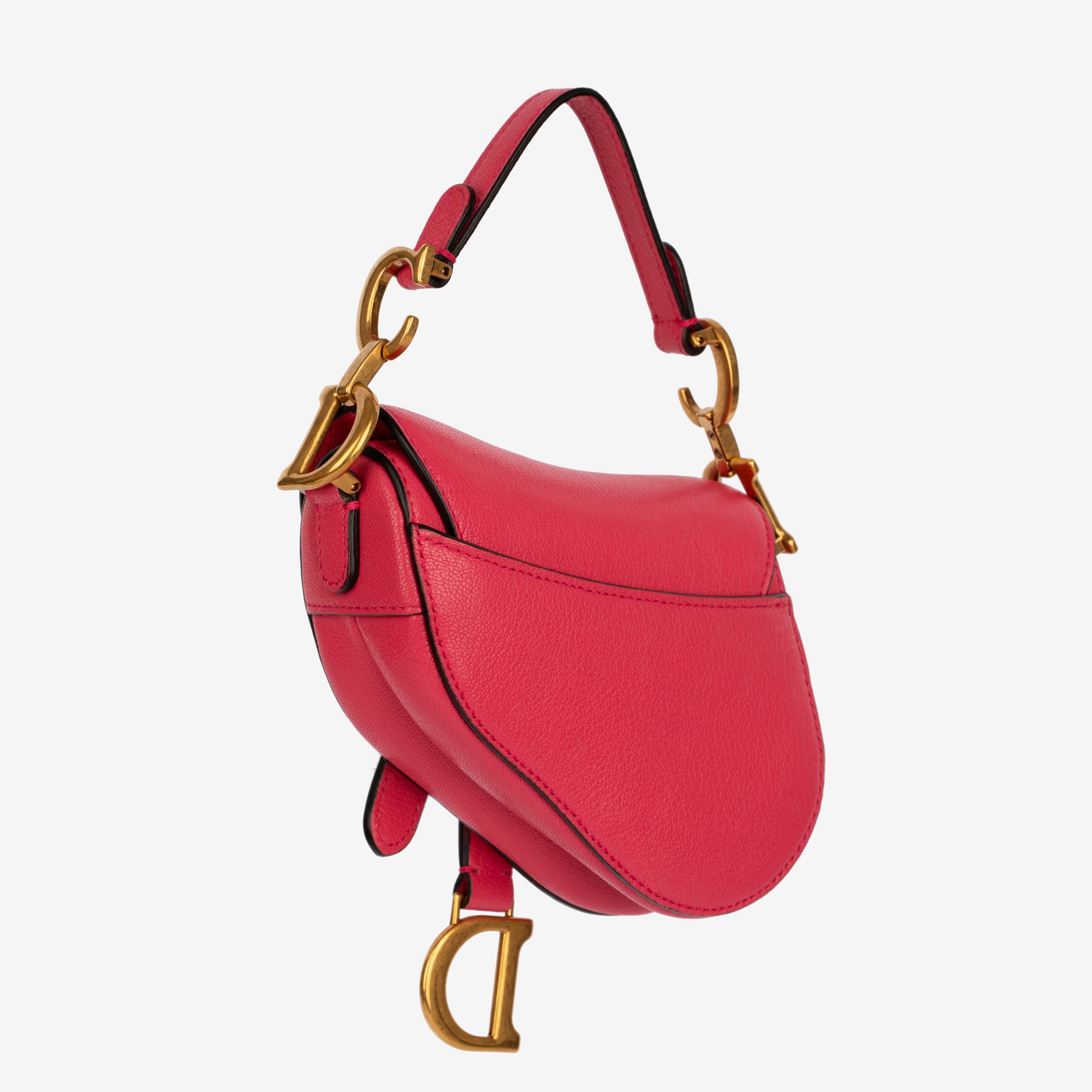 Christian Dior Micro Saddle Bag in Fuchsia Goatskin Leather with Antique Gold Hardware