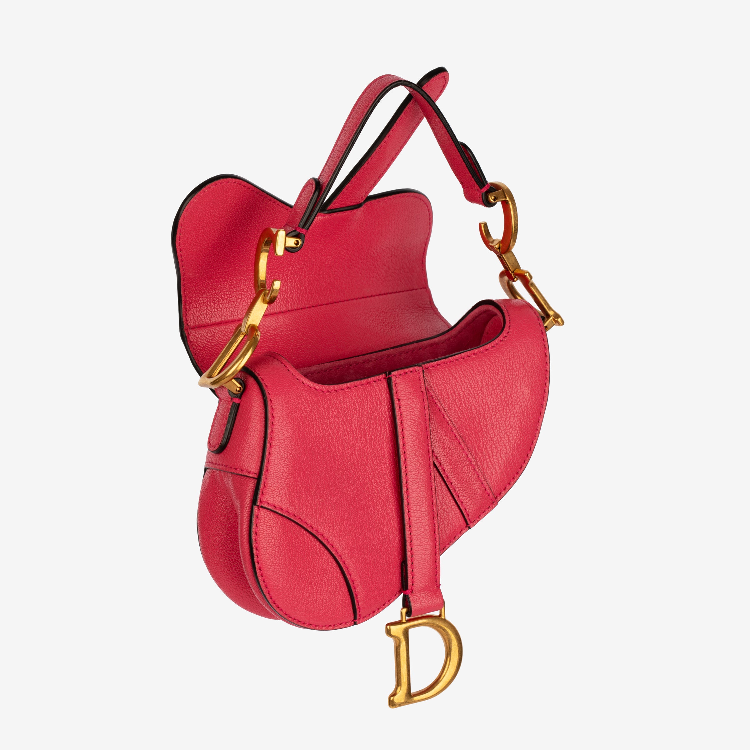 Christian Dior Micro Saddle Bag in Fuchsia Goatskin Leather with Antique Gold Hardware