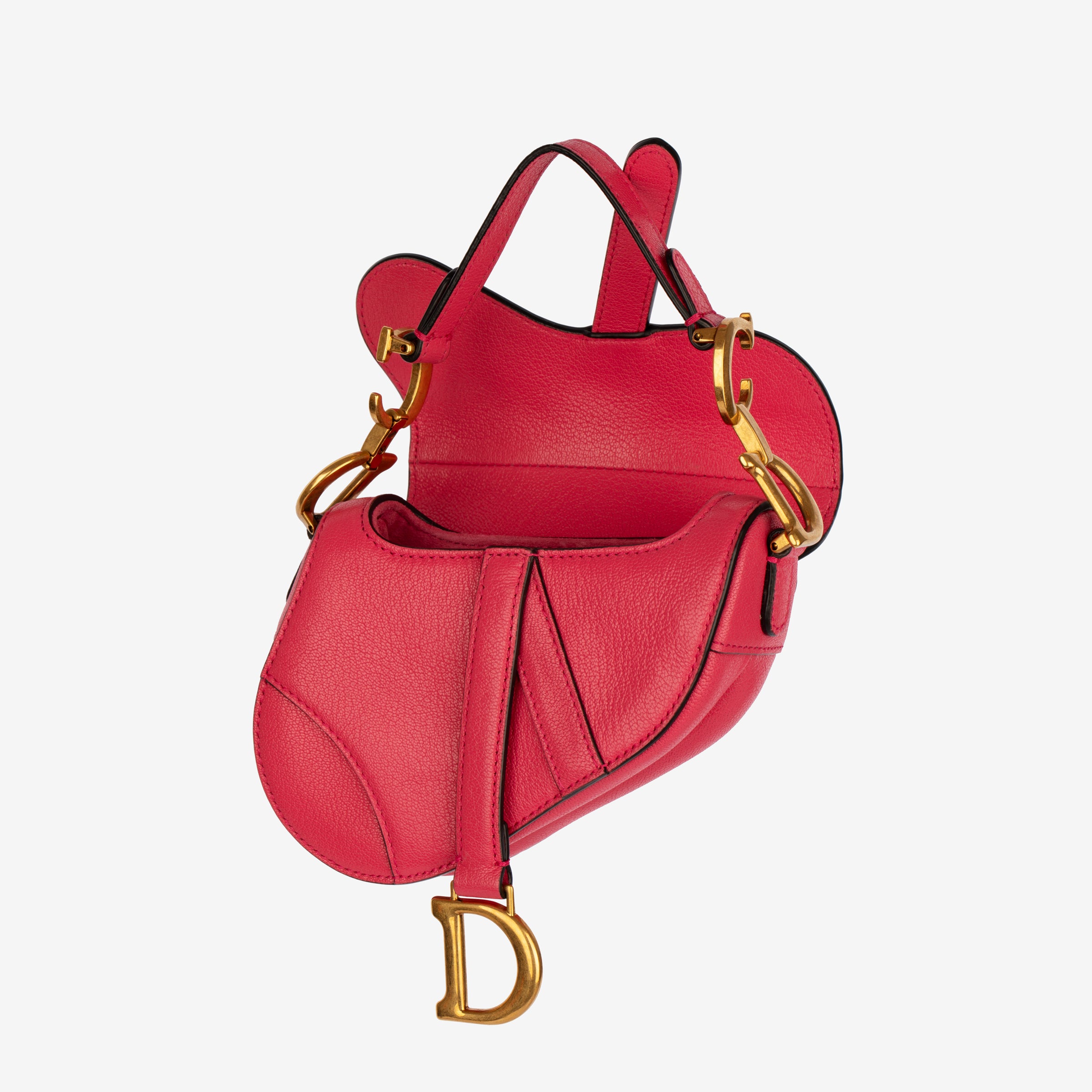 Christian Dior Micro Saddle Bag in Fuchsia Goatskin Leather with Antique Gold Hardware