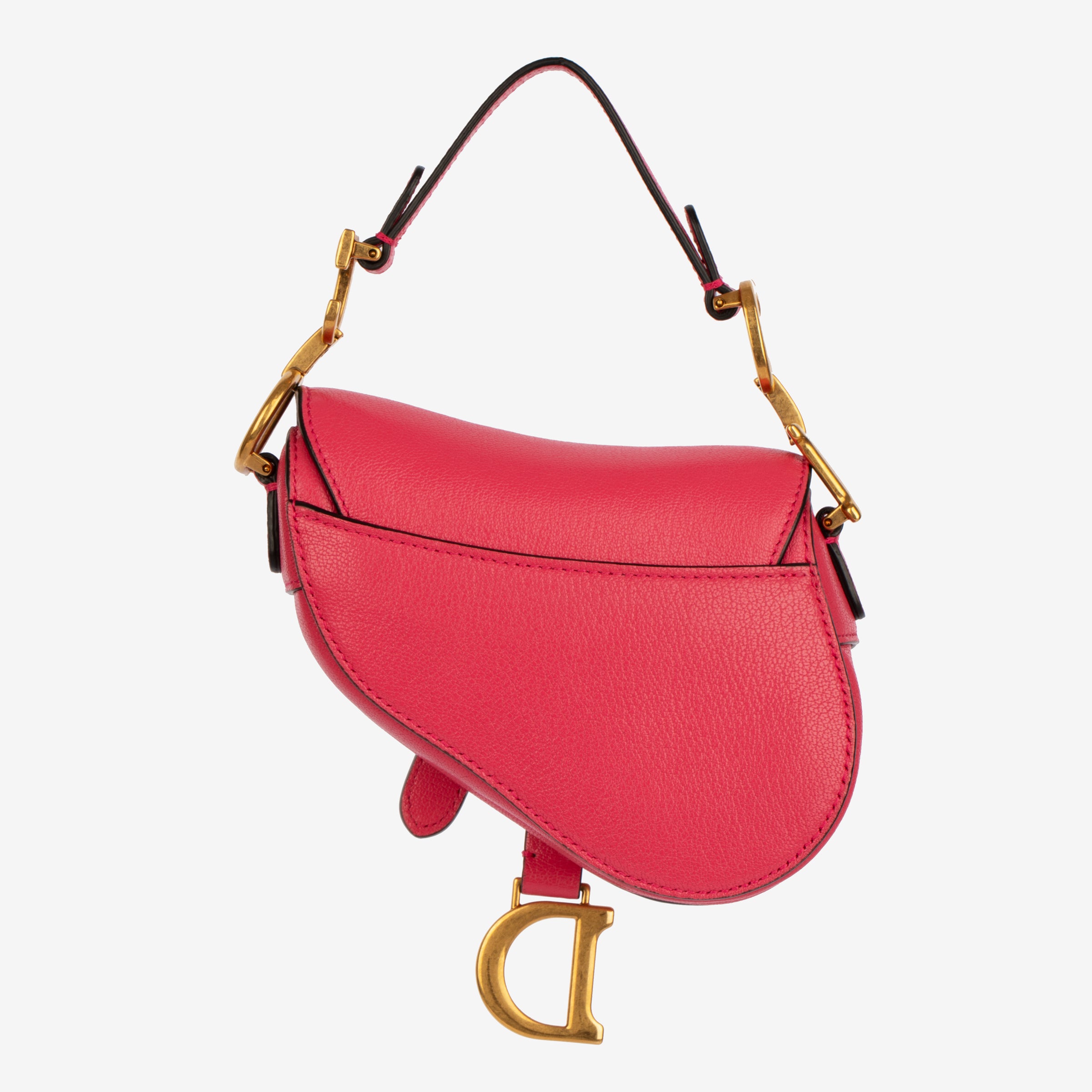 Christian Dior Micro Saddle Bag in Fuchsia Goatskin Leather with Antique Gold Hardware