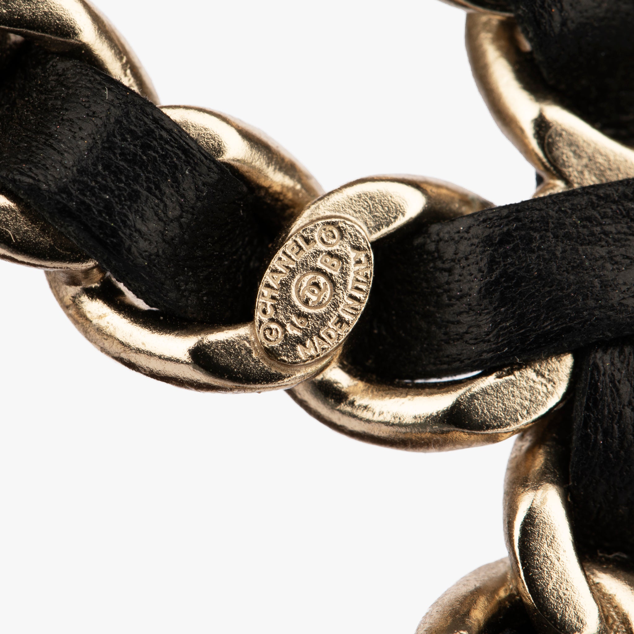 Chanel Silver-Tone & Black Leather Chain CC Brooch