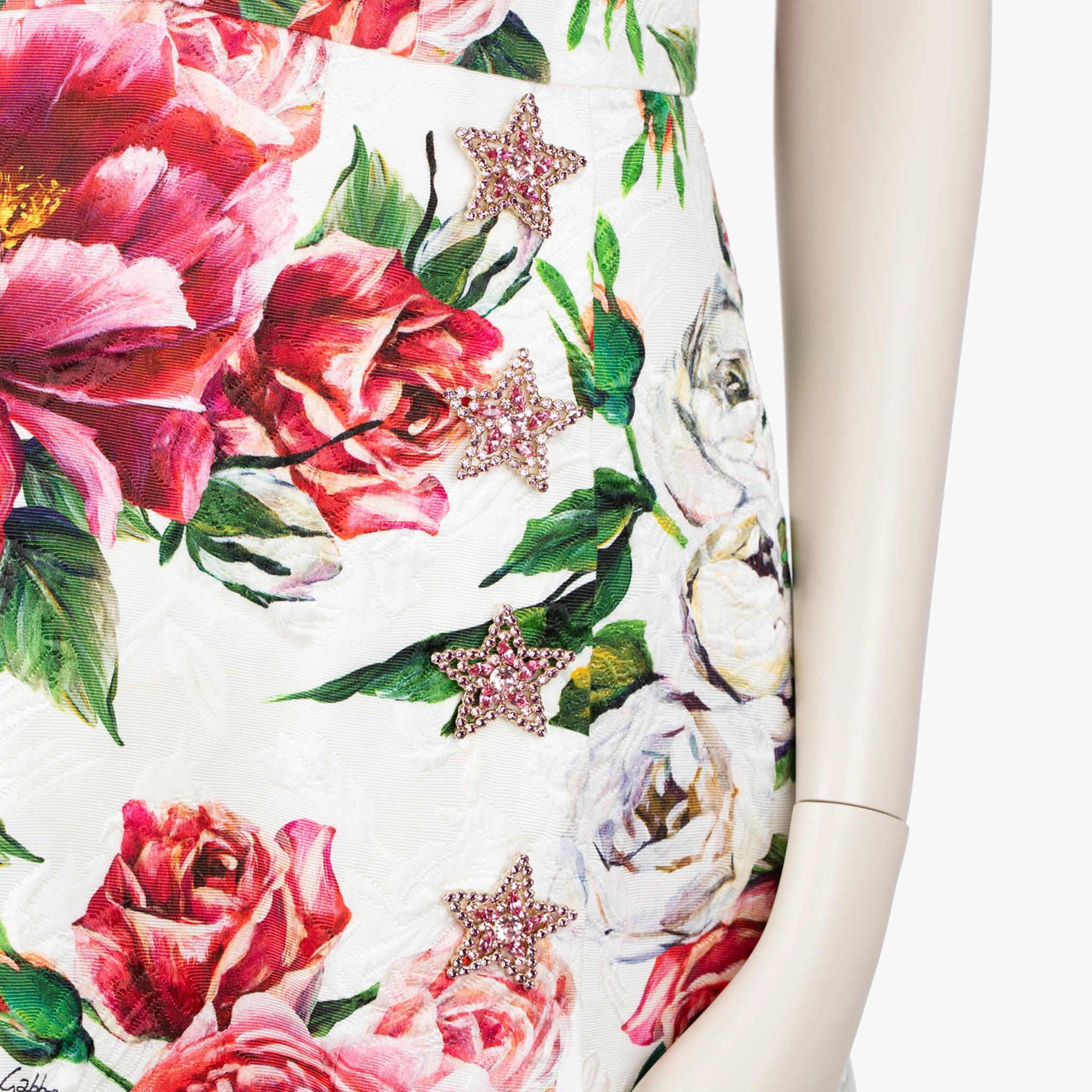 Dolce & Gabbana Floral Jacquard Mini Dress with Star Brooch Details - Size 42 IT