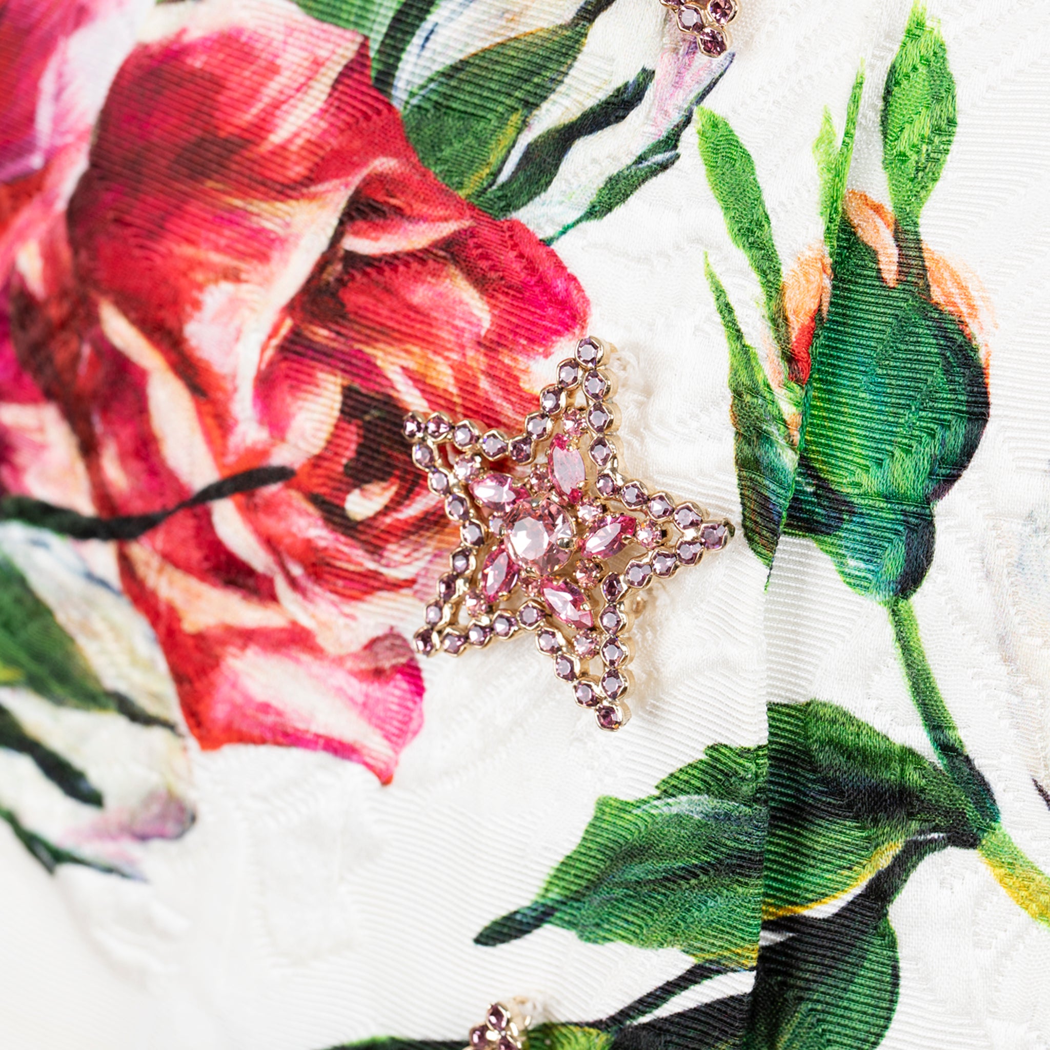 Dolce & Gabbana Floral Jacquard Mini Dress with Star Brooch Details - Size 42 IT