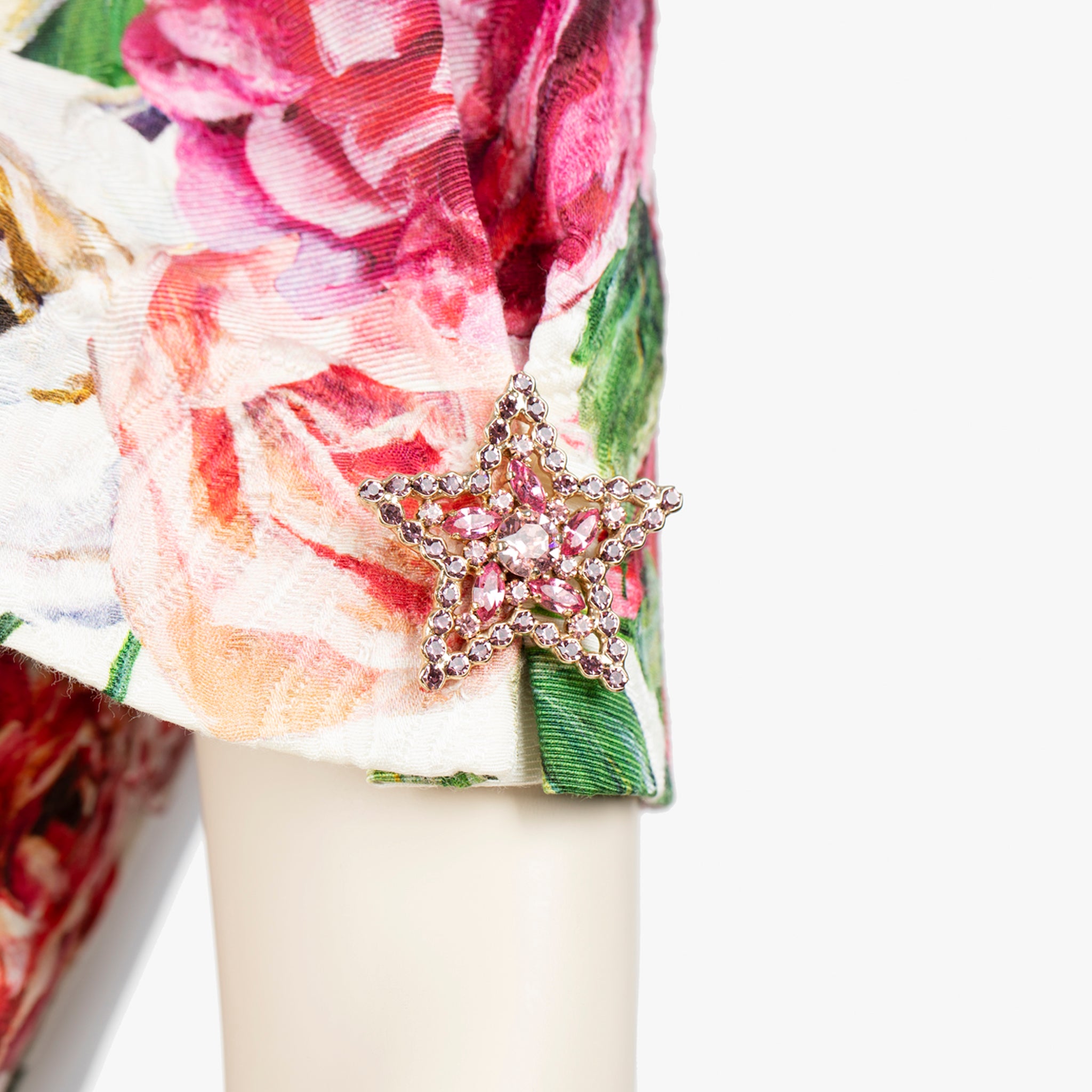 Dolce & Gabbana Floral Jacquard Mini Dress with Star Brooch Details - Size 42 IT
