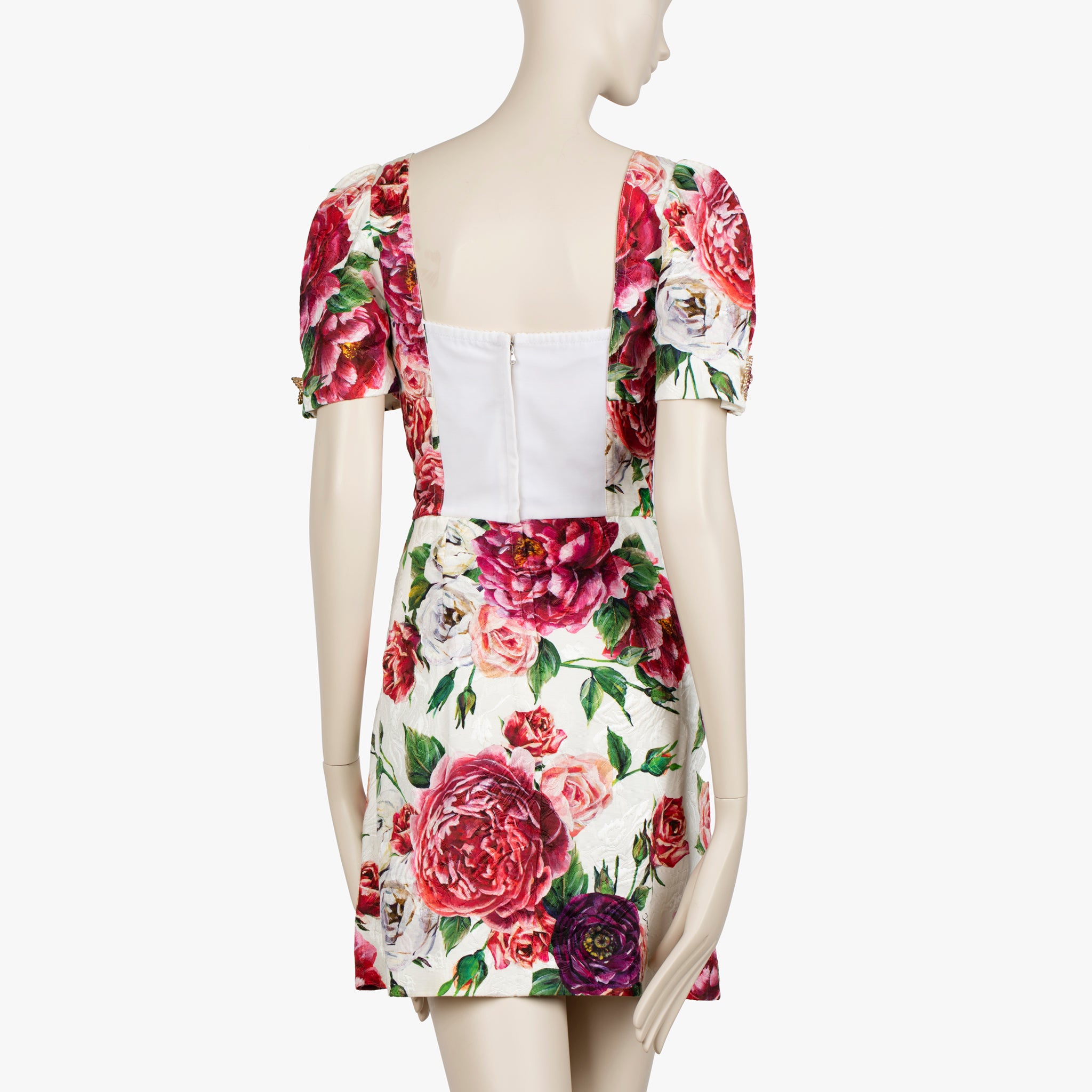 Dolce & Gabbana Floral Jacquard Mini Dress with Star Brooch Details - Size 42 IT