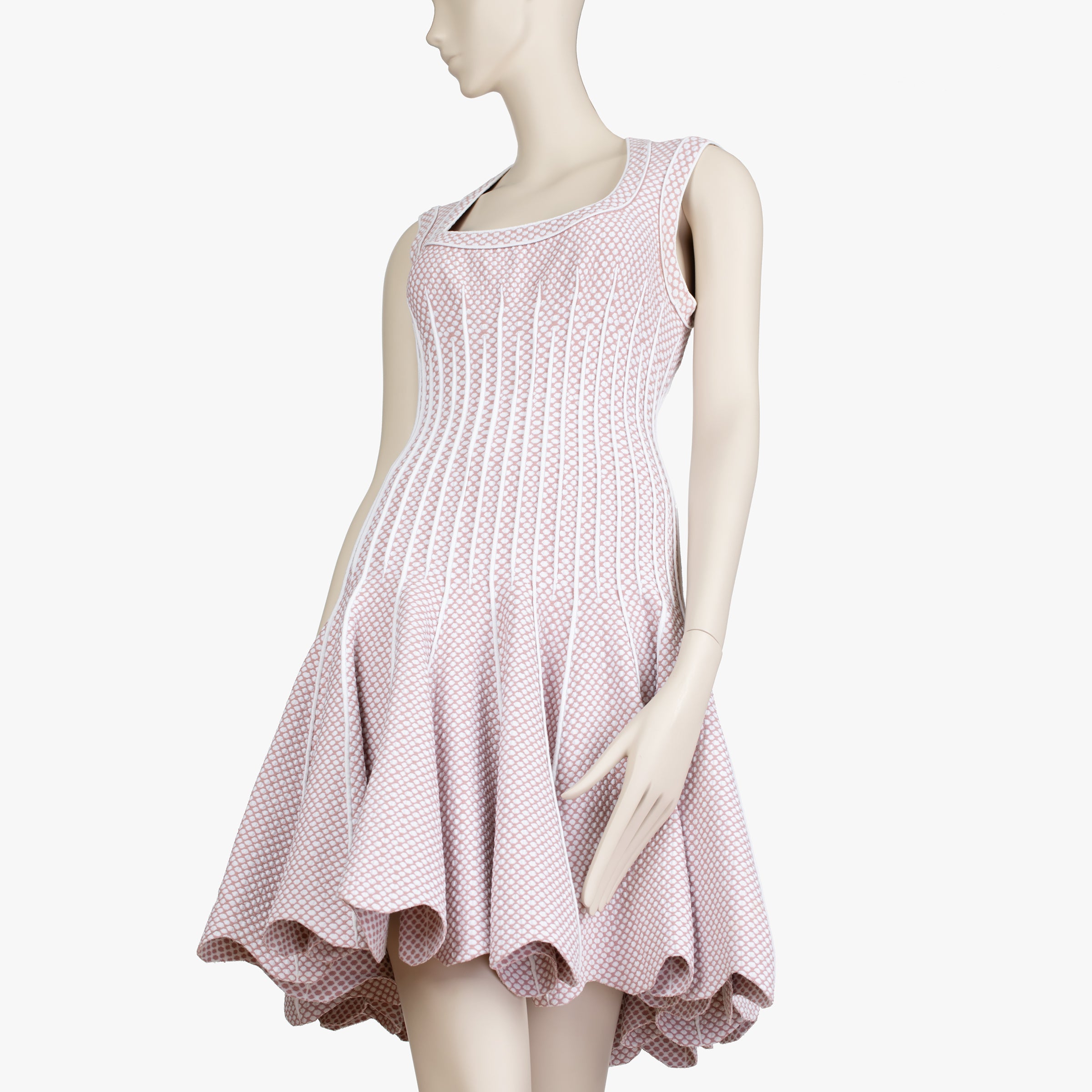 Alaïa Paris Rose and White Textured Knit Fit & Flare Dress - 40 IT