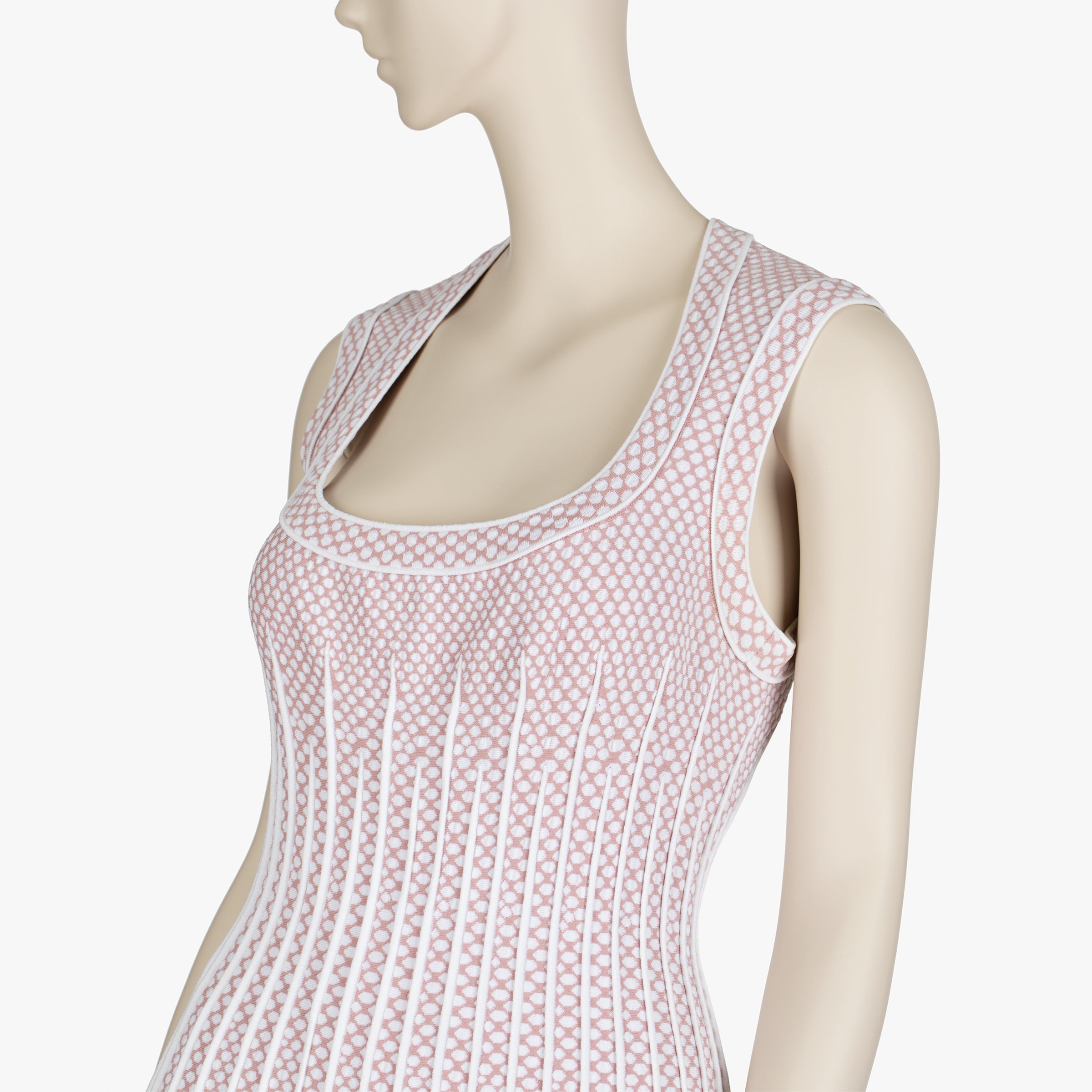 Alaïa Paris Rose and White Textured Knit Fit & Flare Dress - 40 IT
