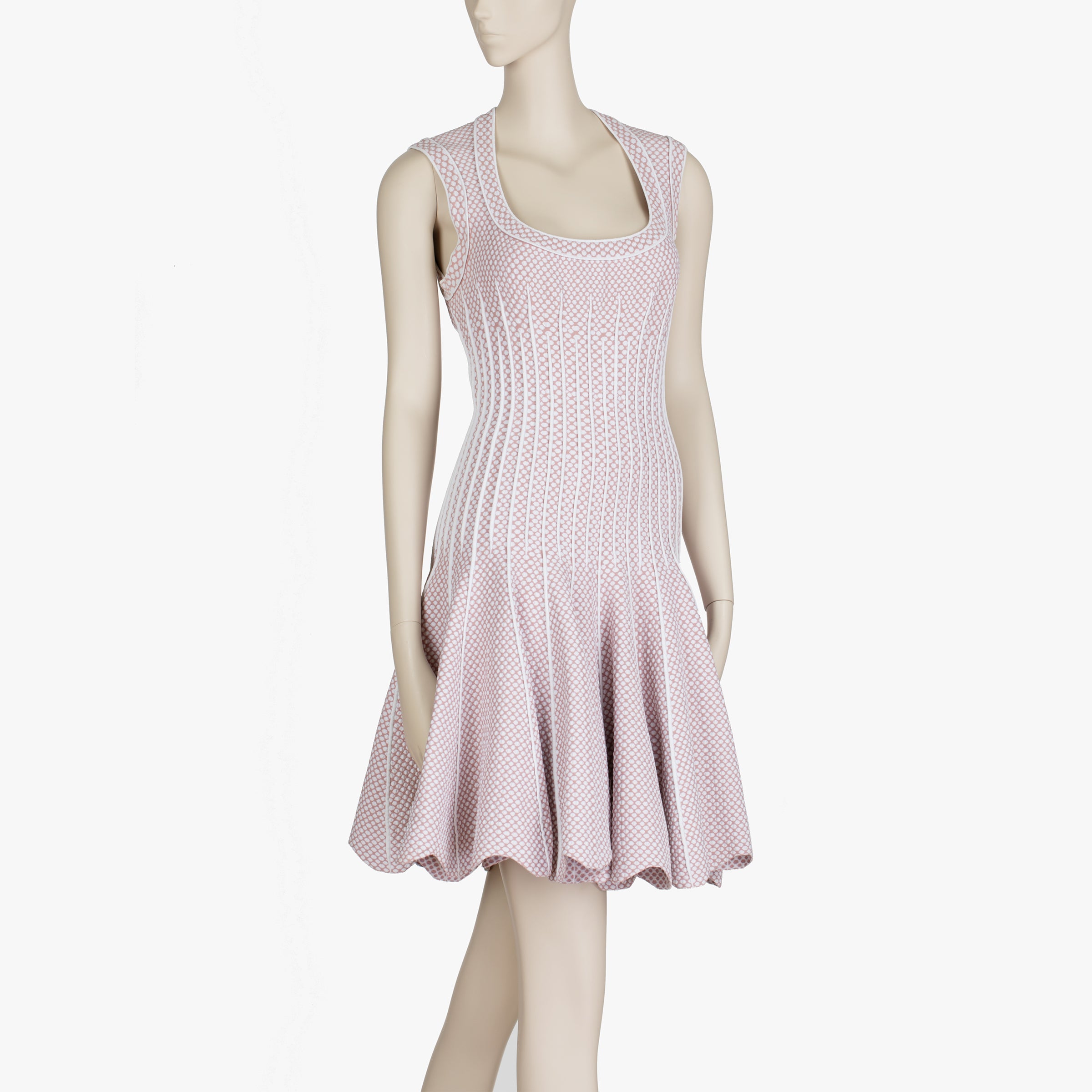 Alaïa Paris Rose and White Textured Knit Fit & Flare Dress - 40 IT