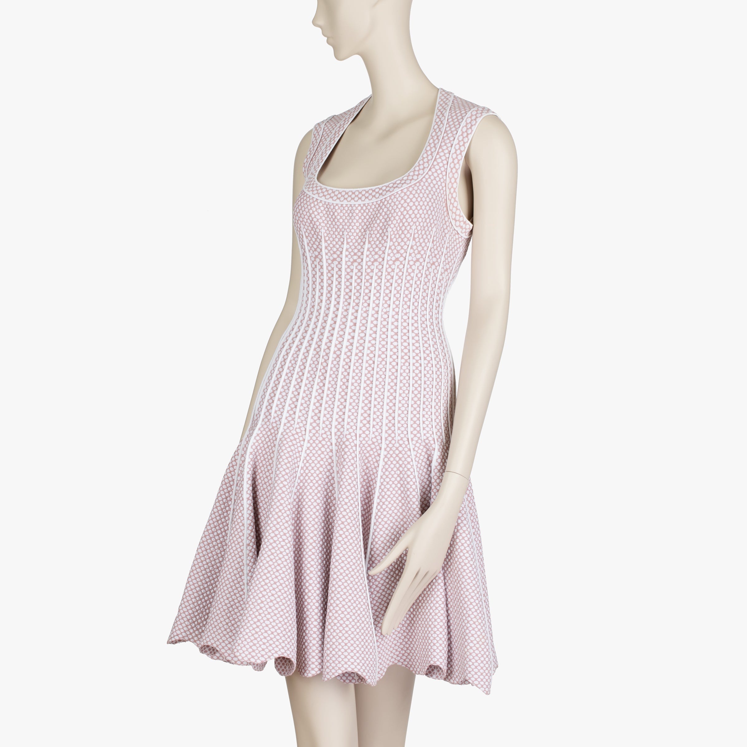 Alaïa Paris Rose and White Textured Knit Fit & Flare Dress - 40 IT
