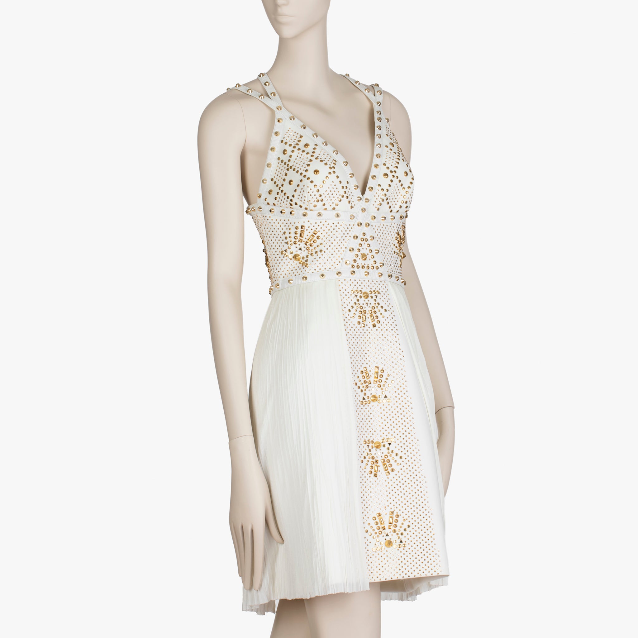 Versace White Studded Empire Mini Dress - Size 42 IT