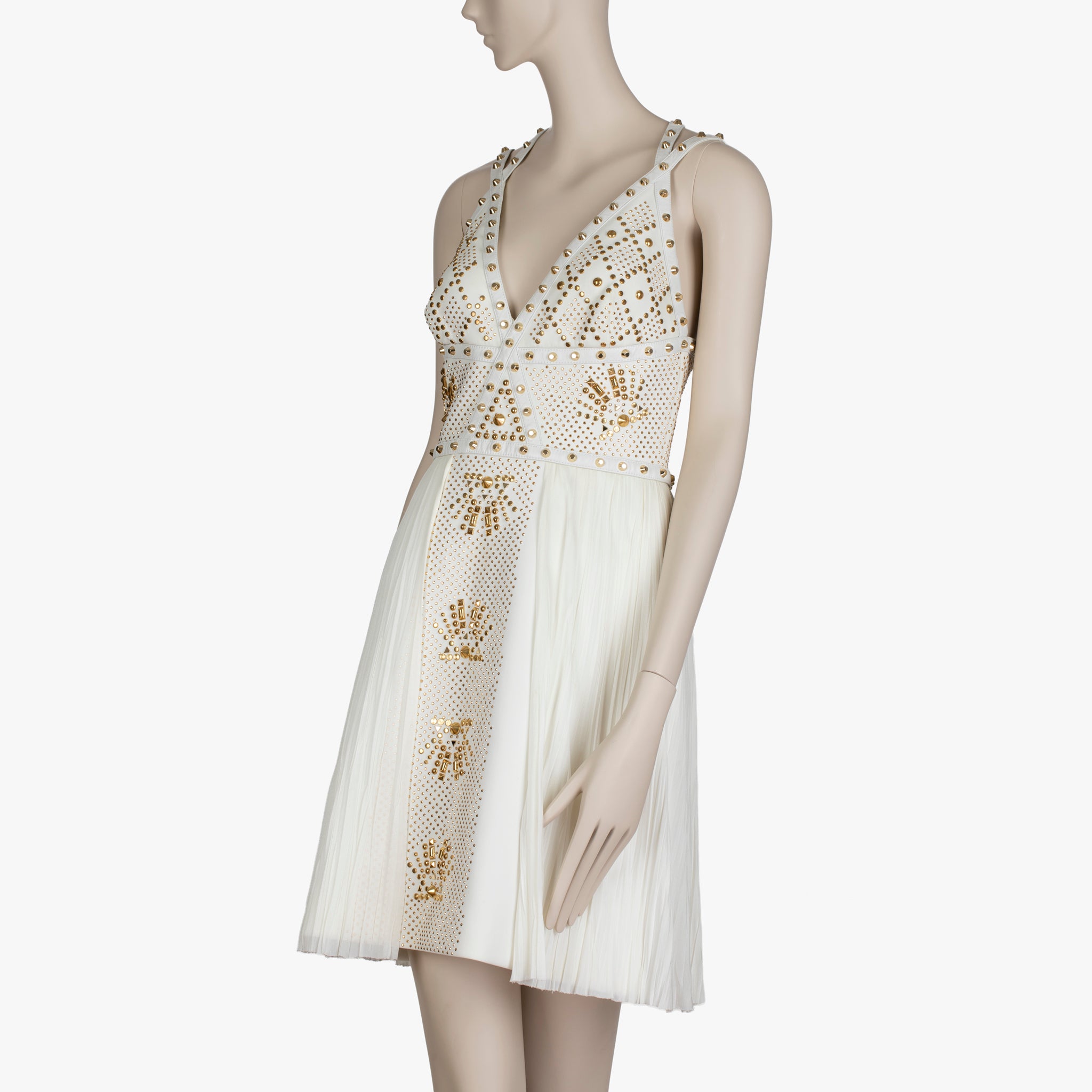 Versace White Studded Empire Mini Dress - Size 42 IT