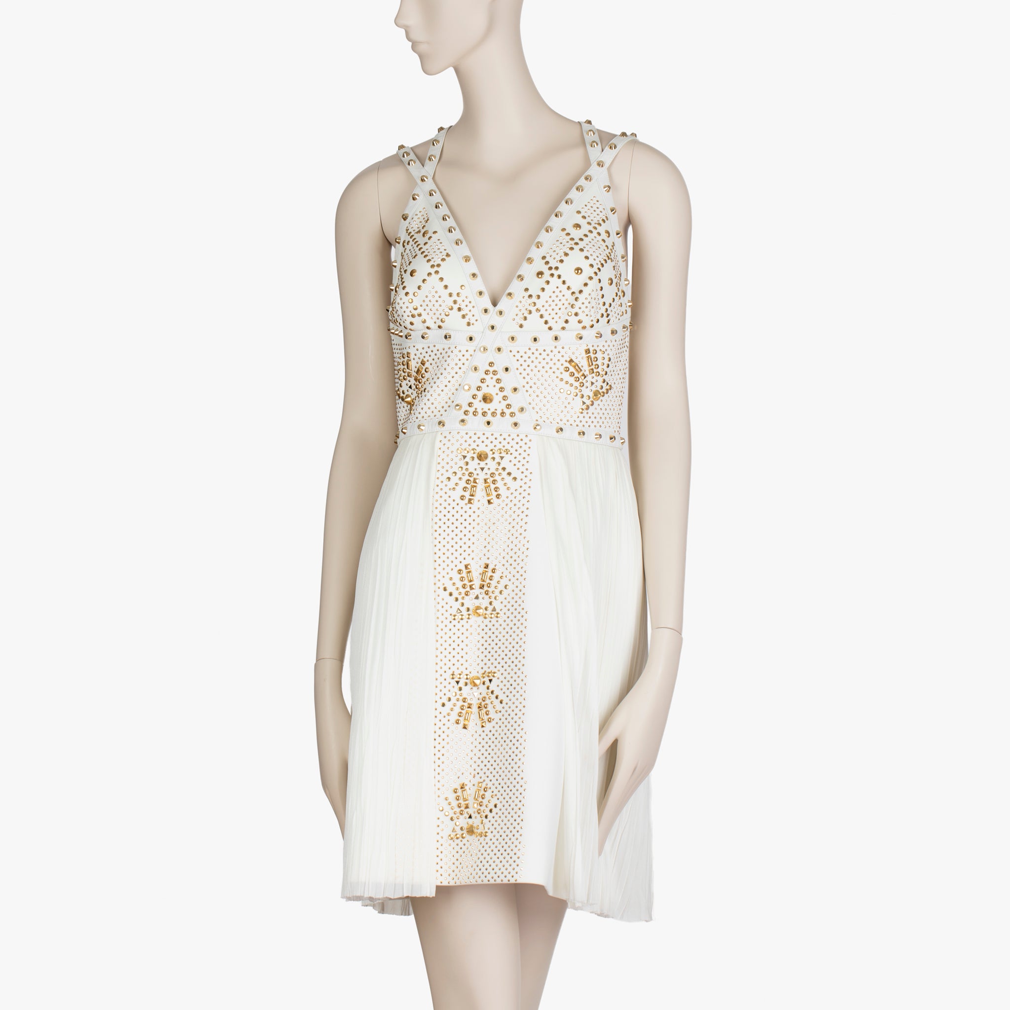 Versace White Studded Empire Mini Dress - Size 42 IT