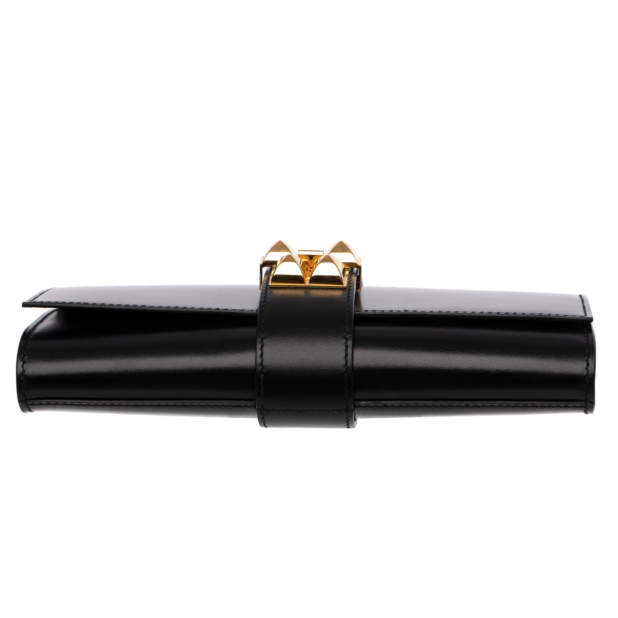 Hermes Medor Clutch Black Box Leather Gold Hardware