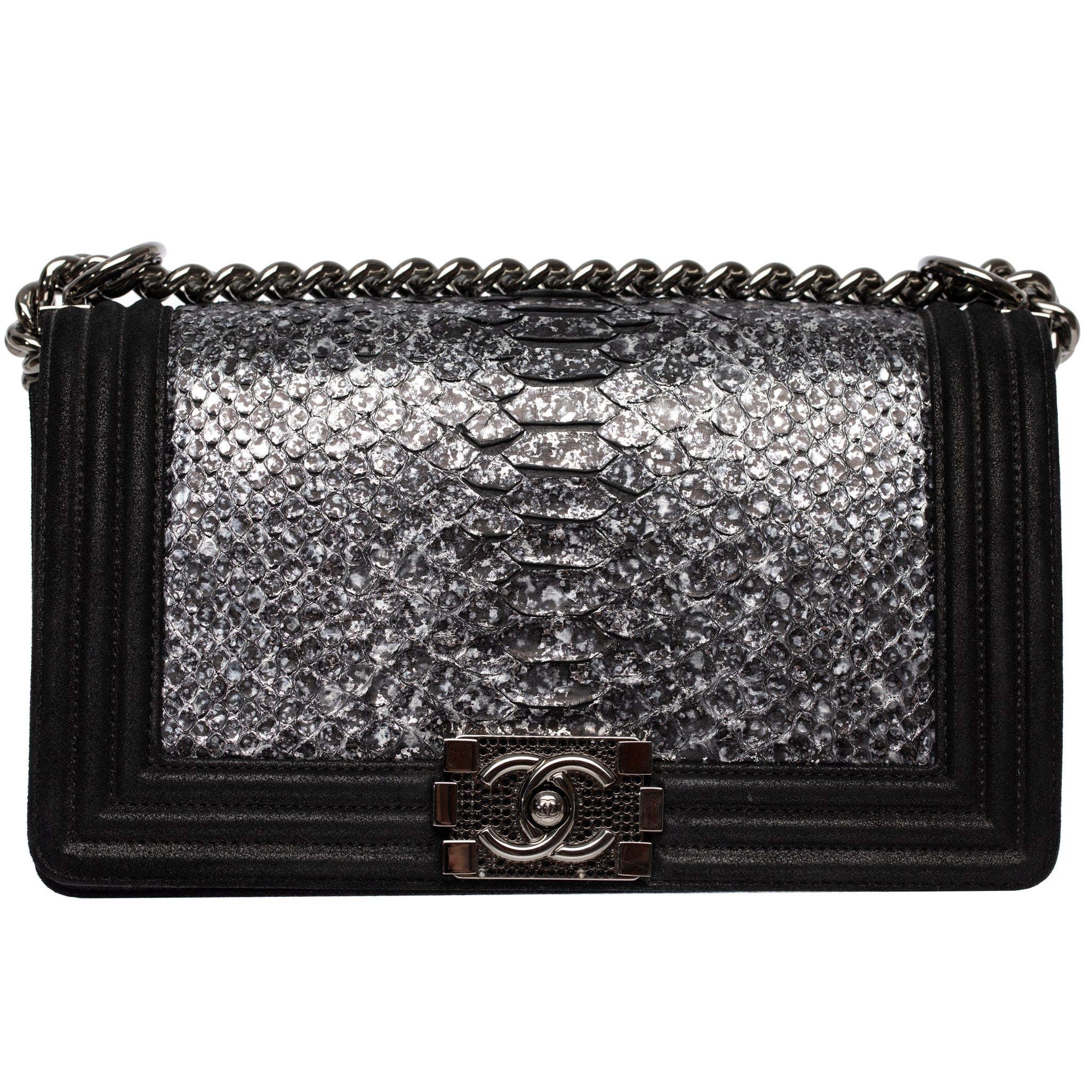 Black chanel boy discount bag with silver hardware