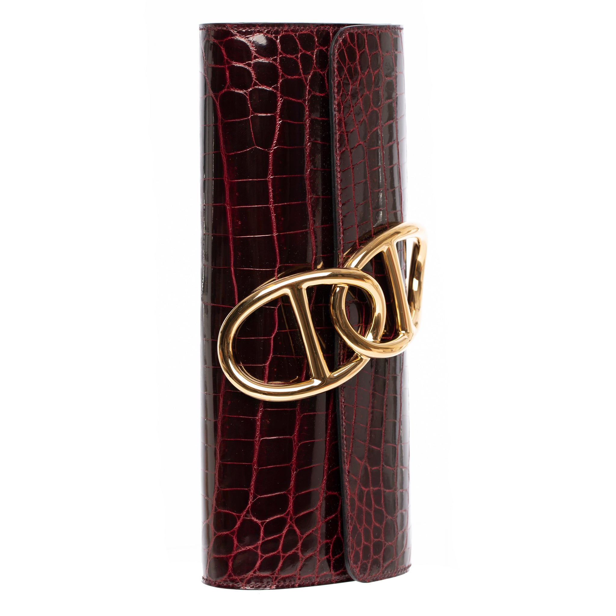 Hermes Egee Clutch Bordeaux Shiny Niloticus Crocodile Gold Hardware