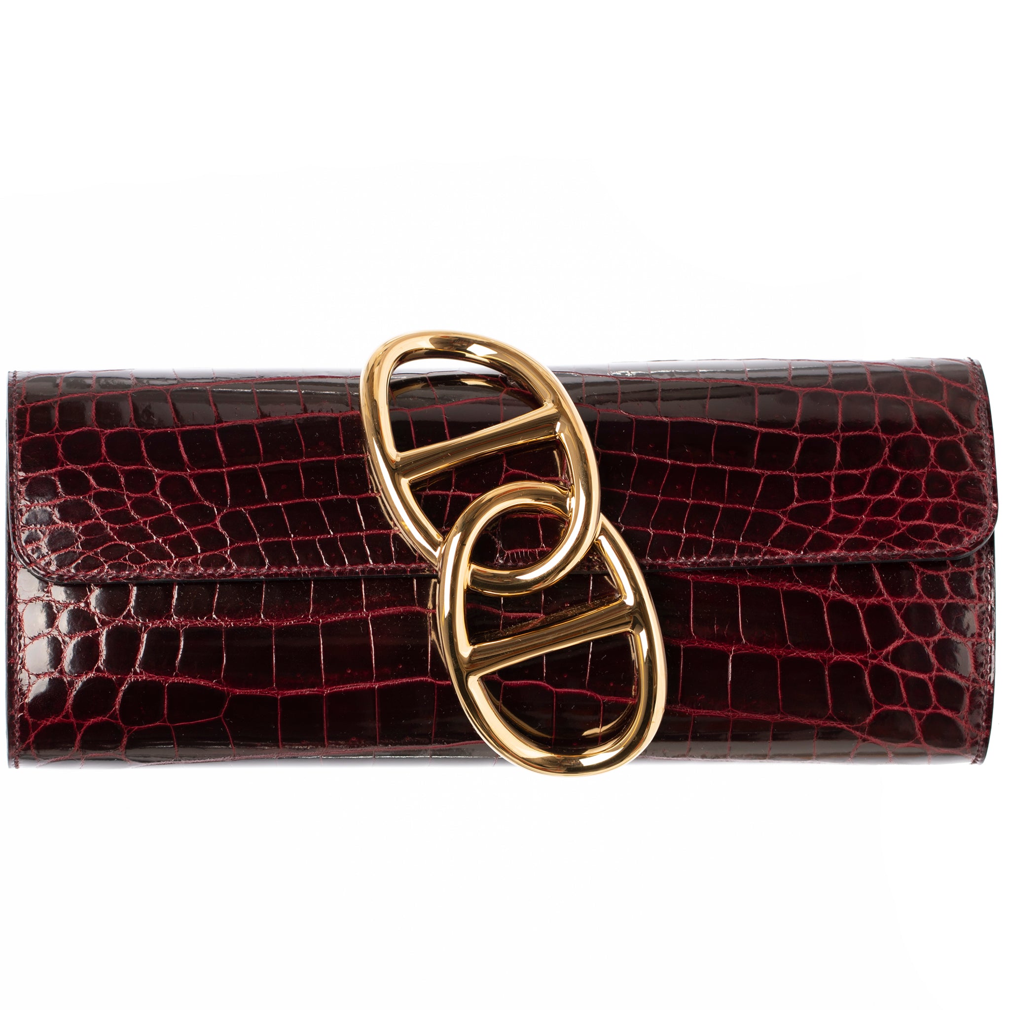 Hermes Egee Clutch Bordeaux Shiny Niloticus Crocodile Gold Hardware