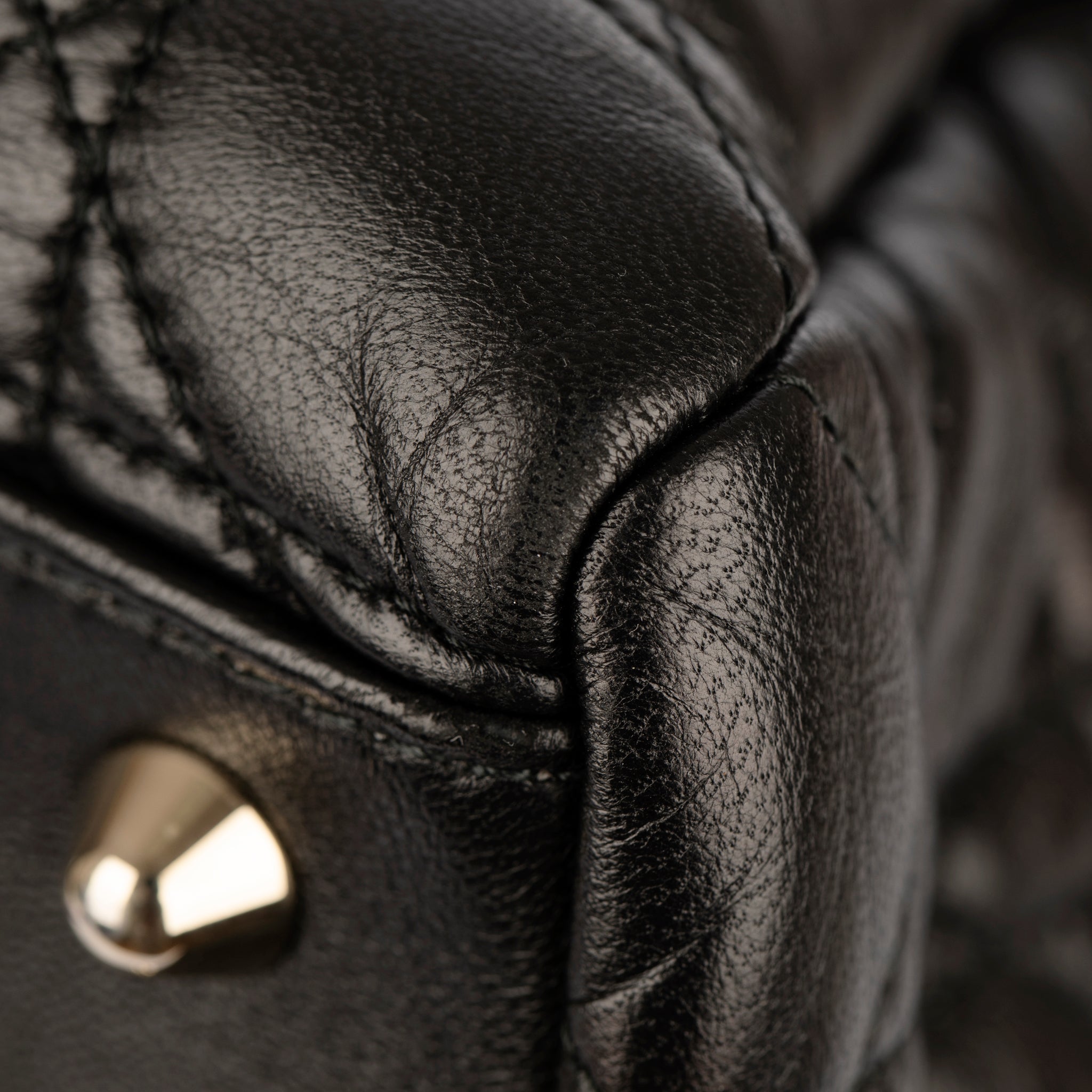 Christian Dior Black Quilted Lambskin Cannage Tote Champagne Tone Hardware