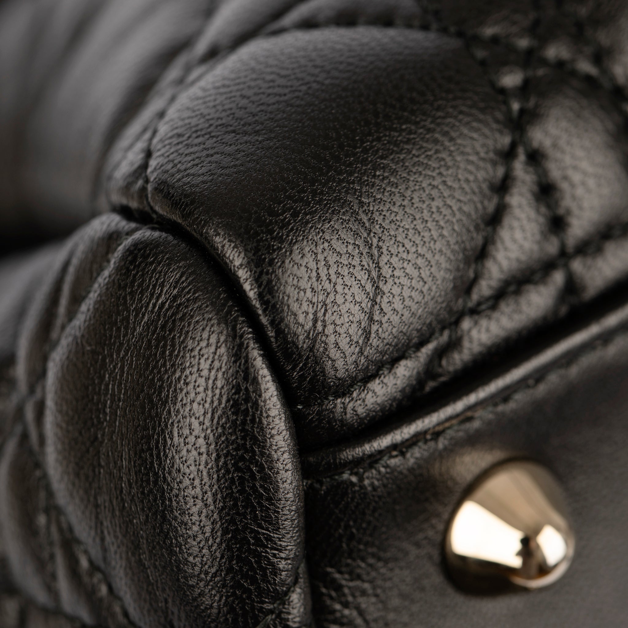 Christian Dior Black Quilted Lambskin Cannage Tote Champagne Tone Hardware