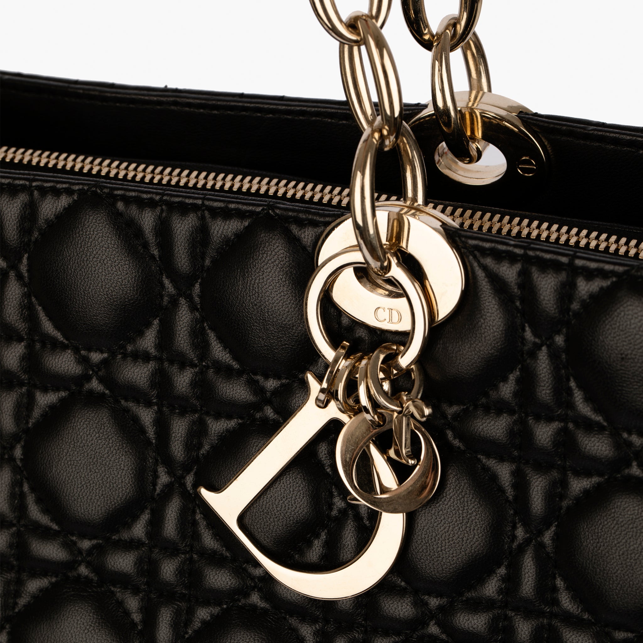 Christian Dior Black Quilted Lambskin Cannage Tote Champagne Tone Hardware