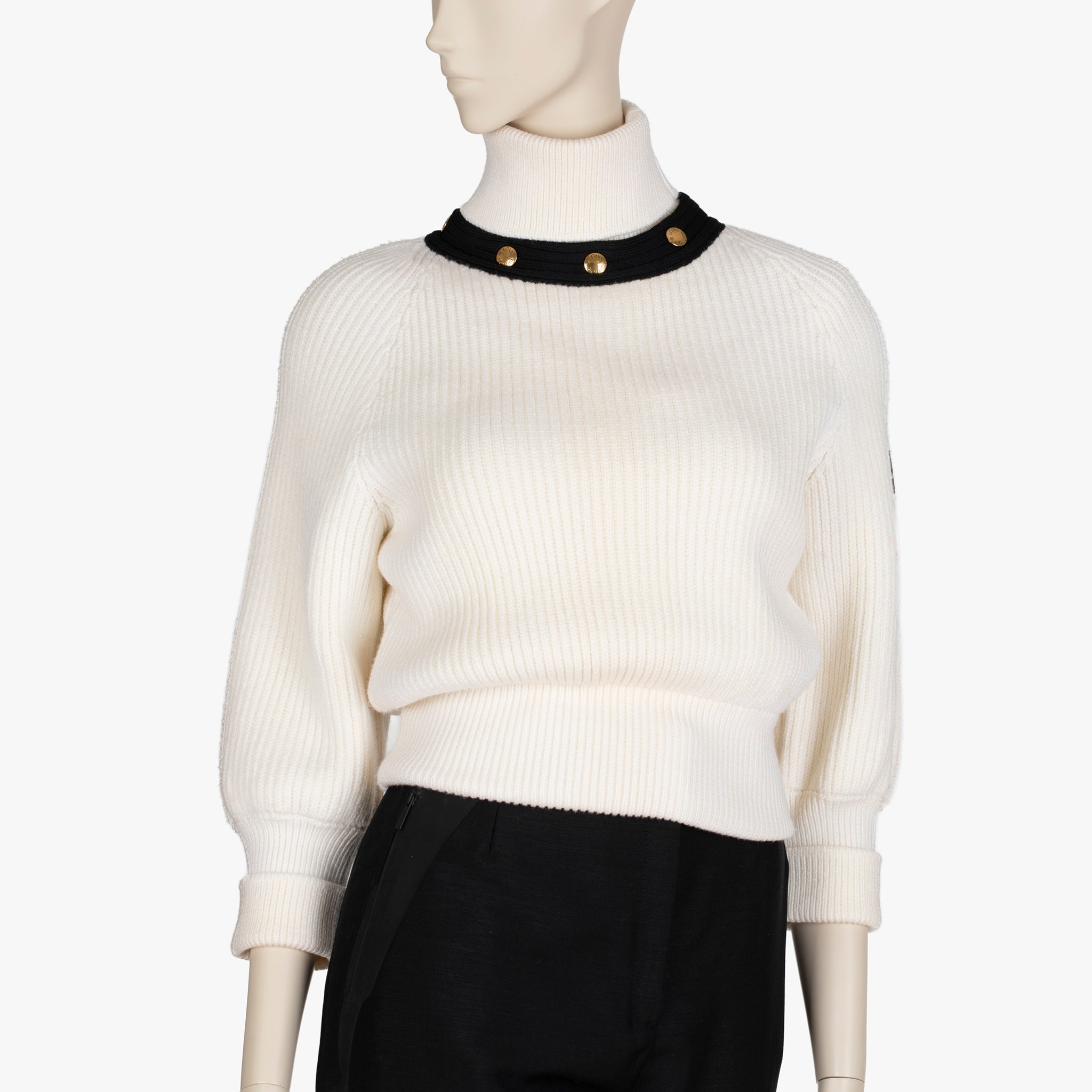Louis Vuitton Ribbed Wool Blend Sweater with Detachable Collar – Size XS