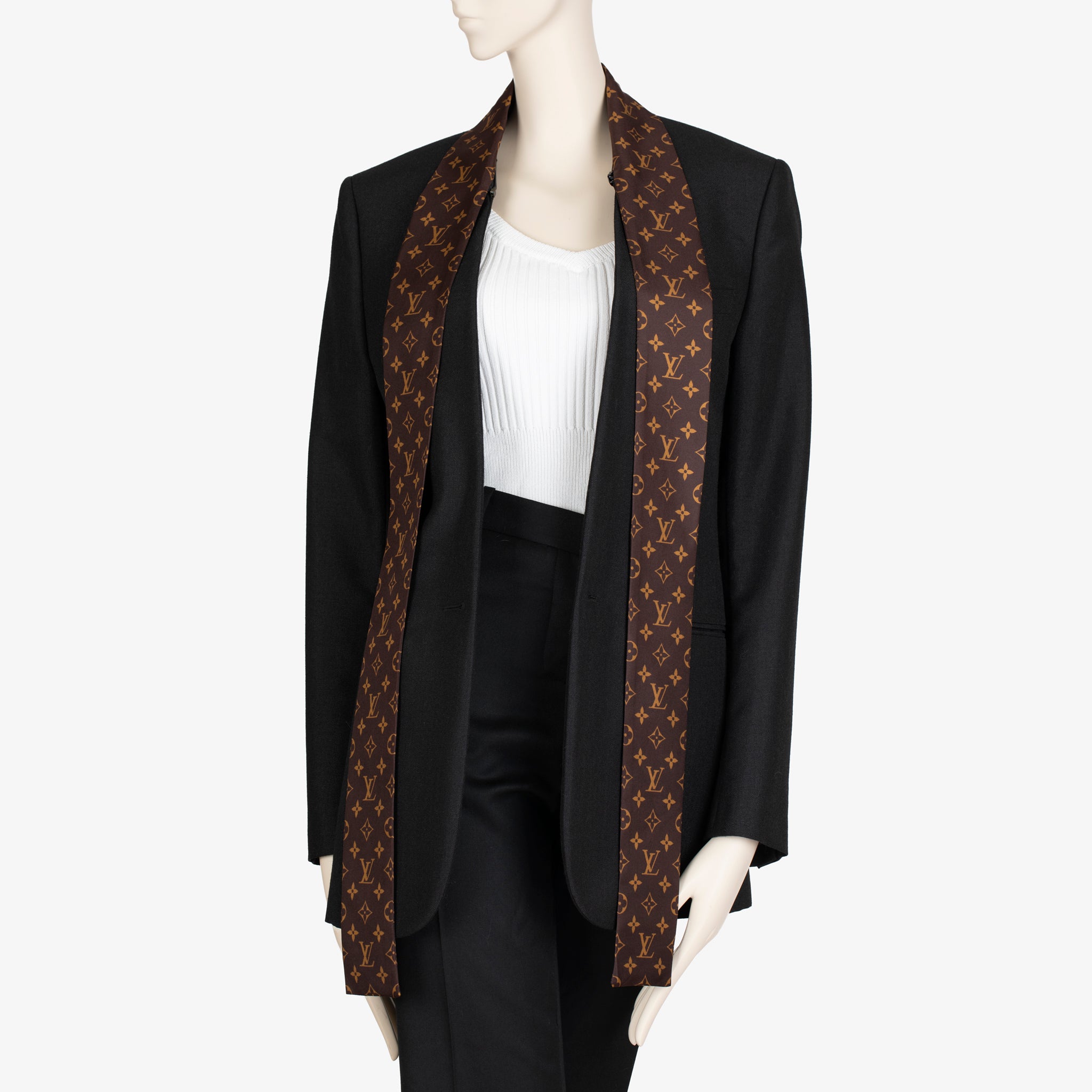Louis Vuitton Black Tailored Blazer with Removable Monogram Scarf – Size 36