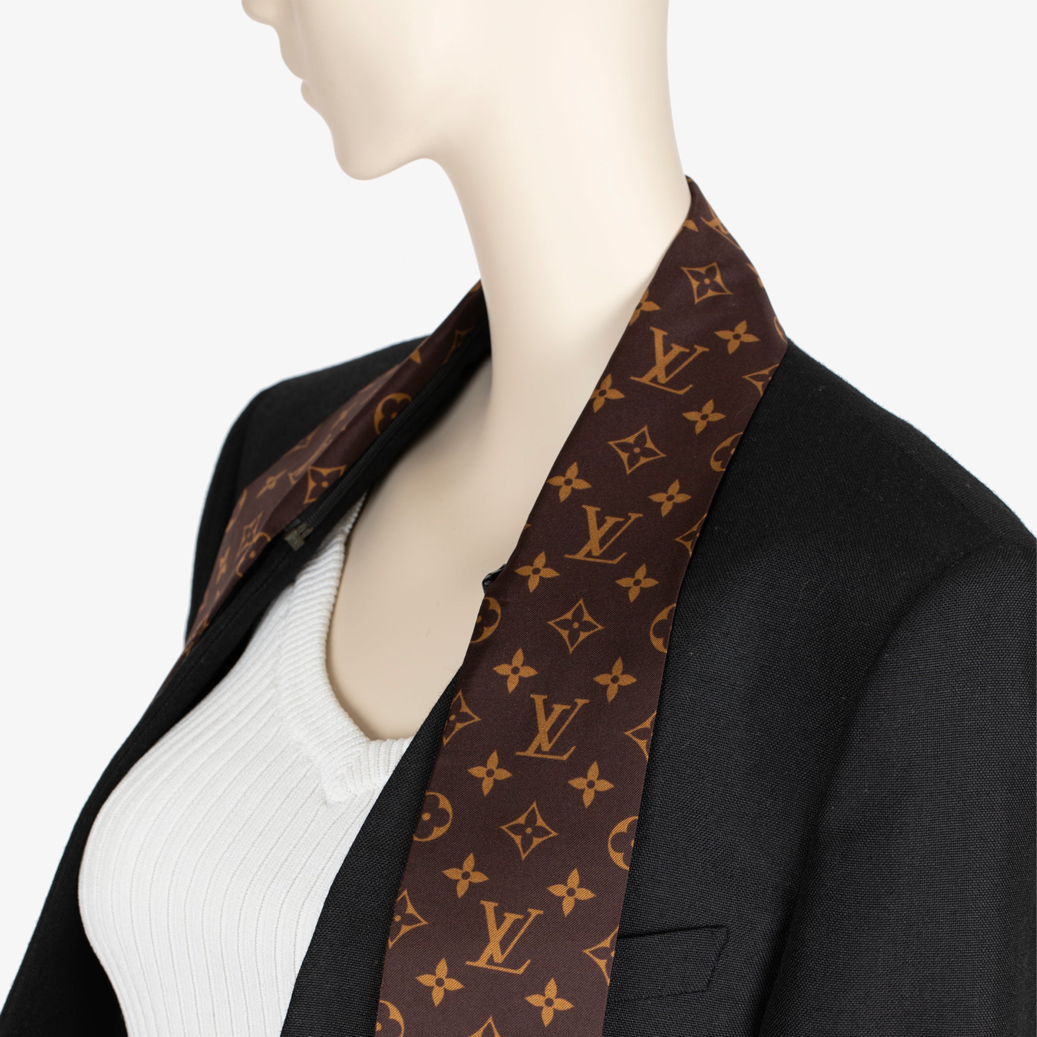 Louis Vuitton Black Tailored Blazer with Removable Monogram Scarf – Size 36