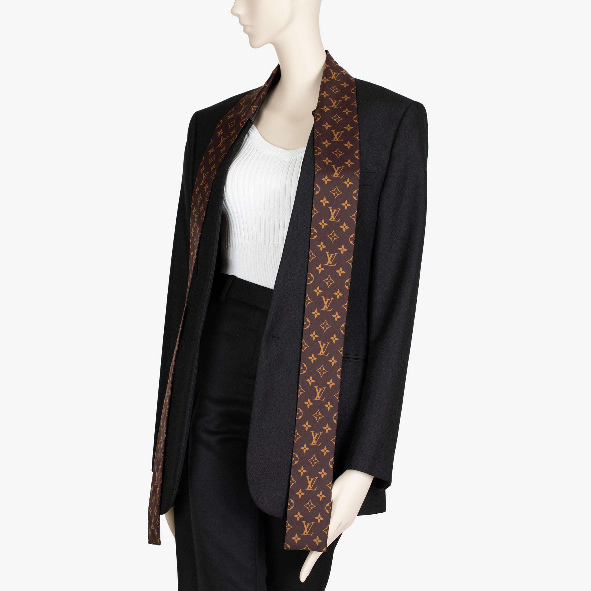 Louis Vuitton Black Tailored Blazer with Removable Monogram Scarf – Size 36
