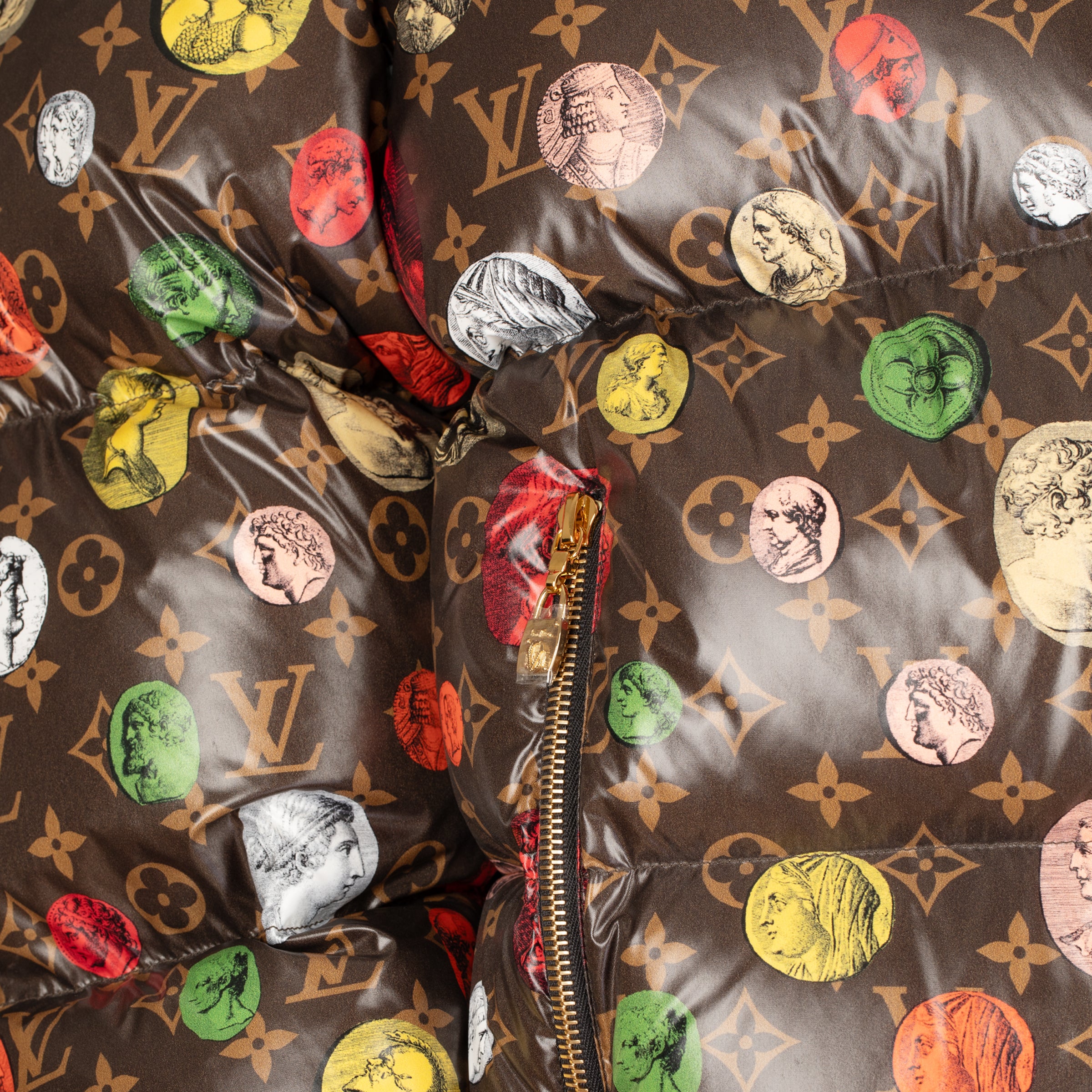 Louis Vuitton x Fornasetti Multicolour Monogram Portrait Down Puffer Jacket | Size 40 FR