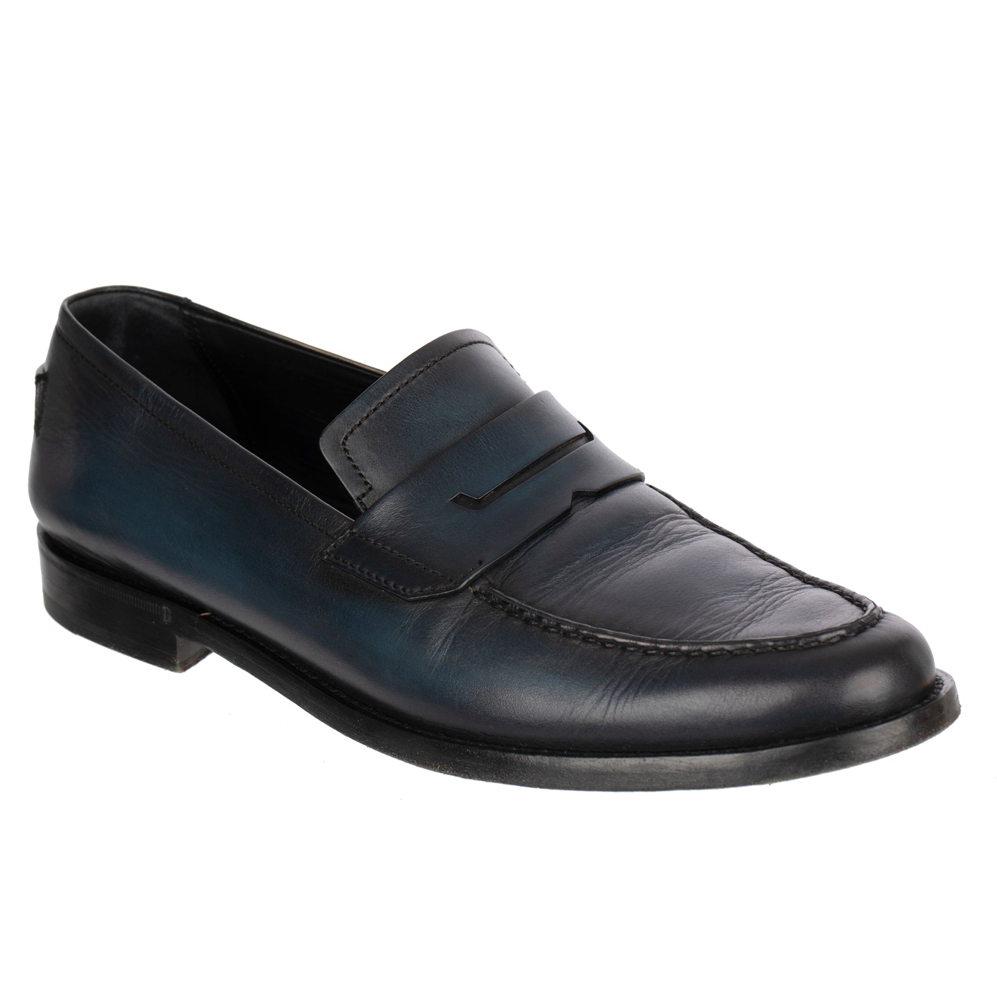 Berluti Paris Mens Black & Blue Leather Loafers 8.5
