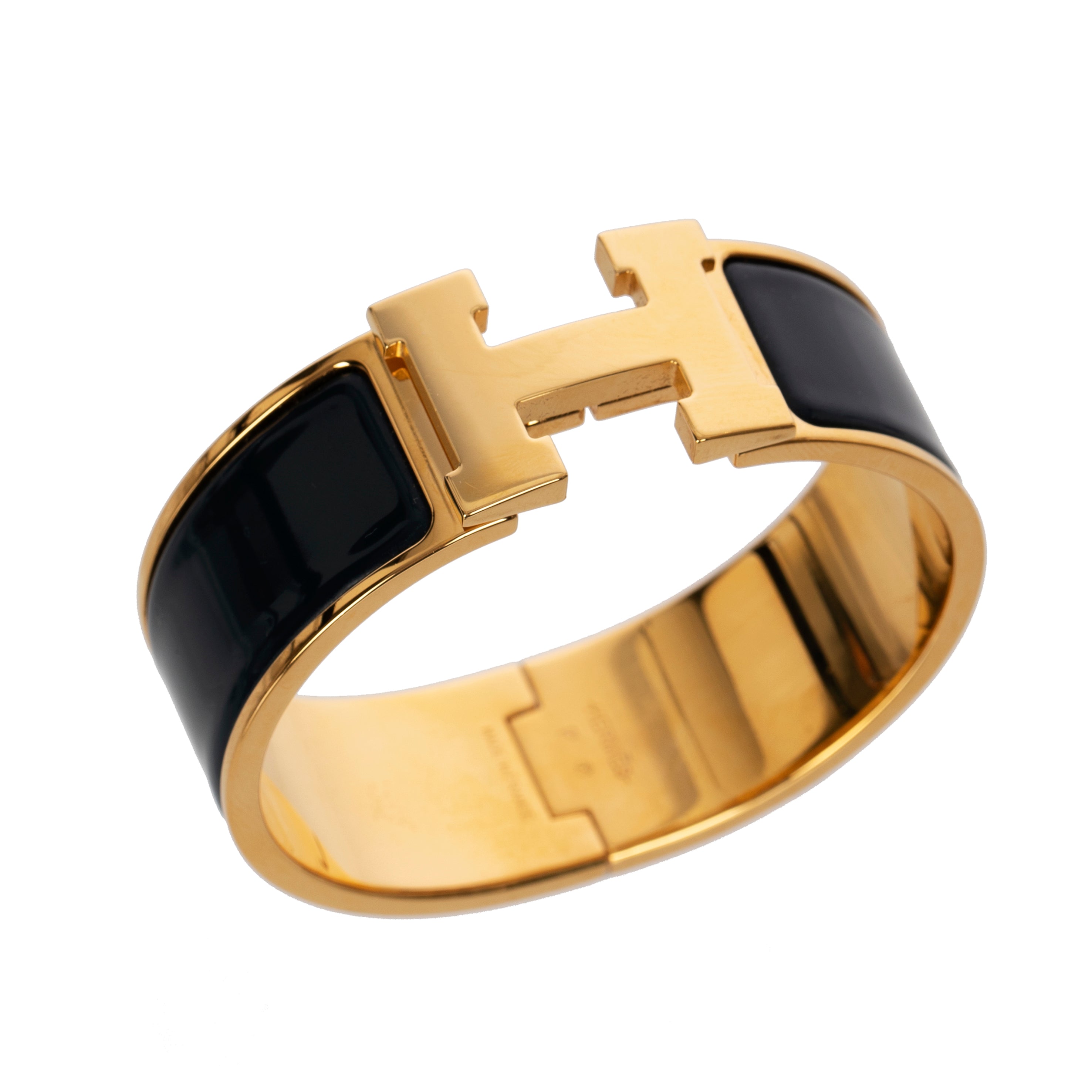 Hermes Clic Clac H Bracelet Navy Enamel & Yellow Gold Hardware