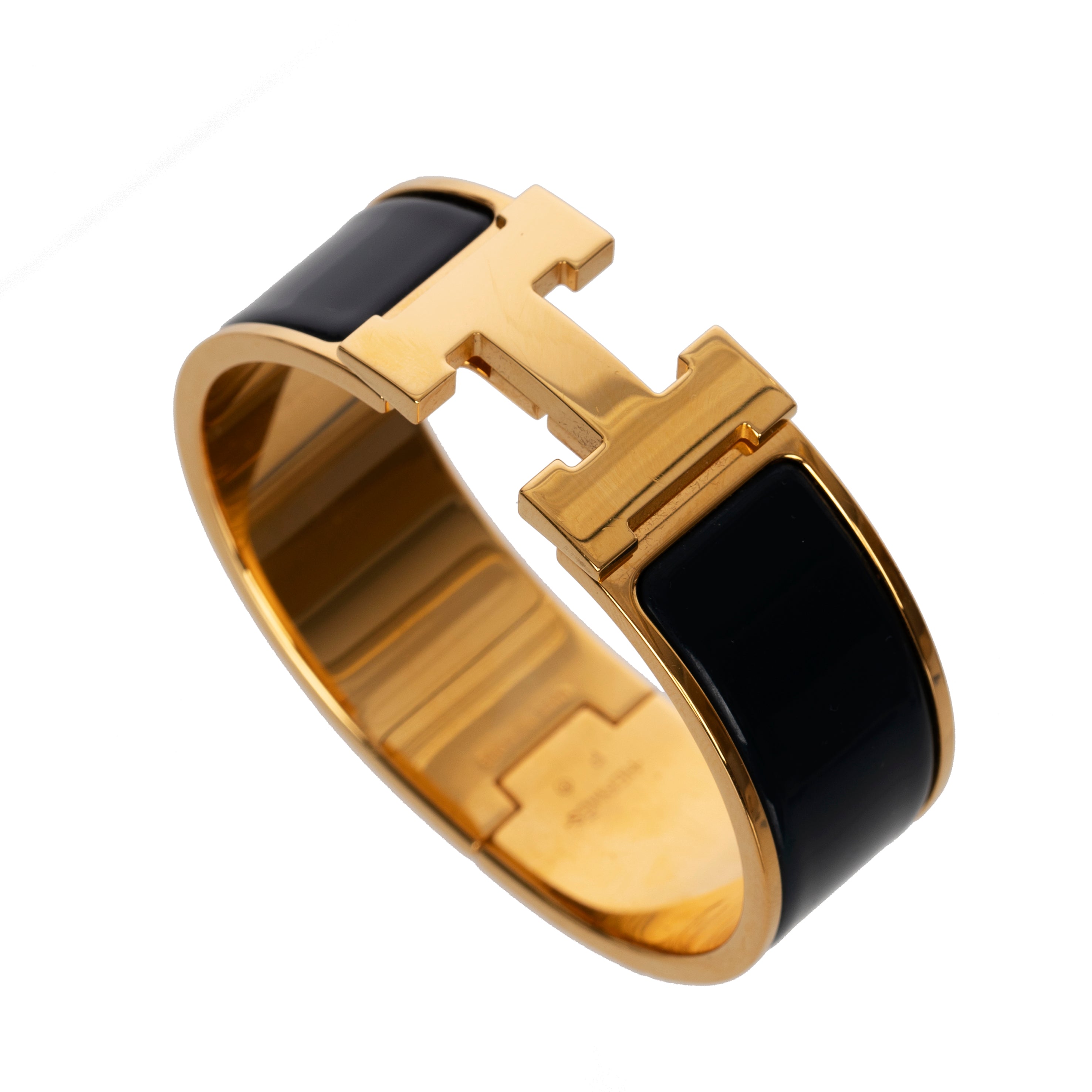 Hermes Clic Clac H Bracelet Navy Enamel & Yellow Gold Hardware