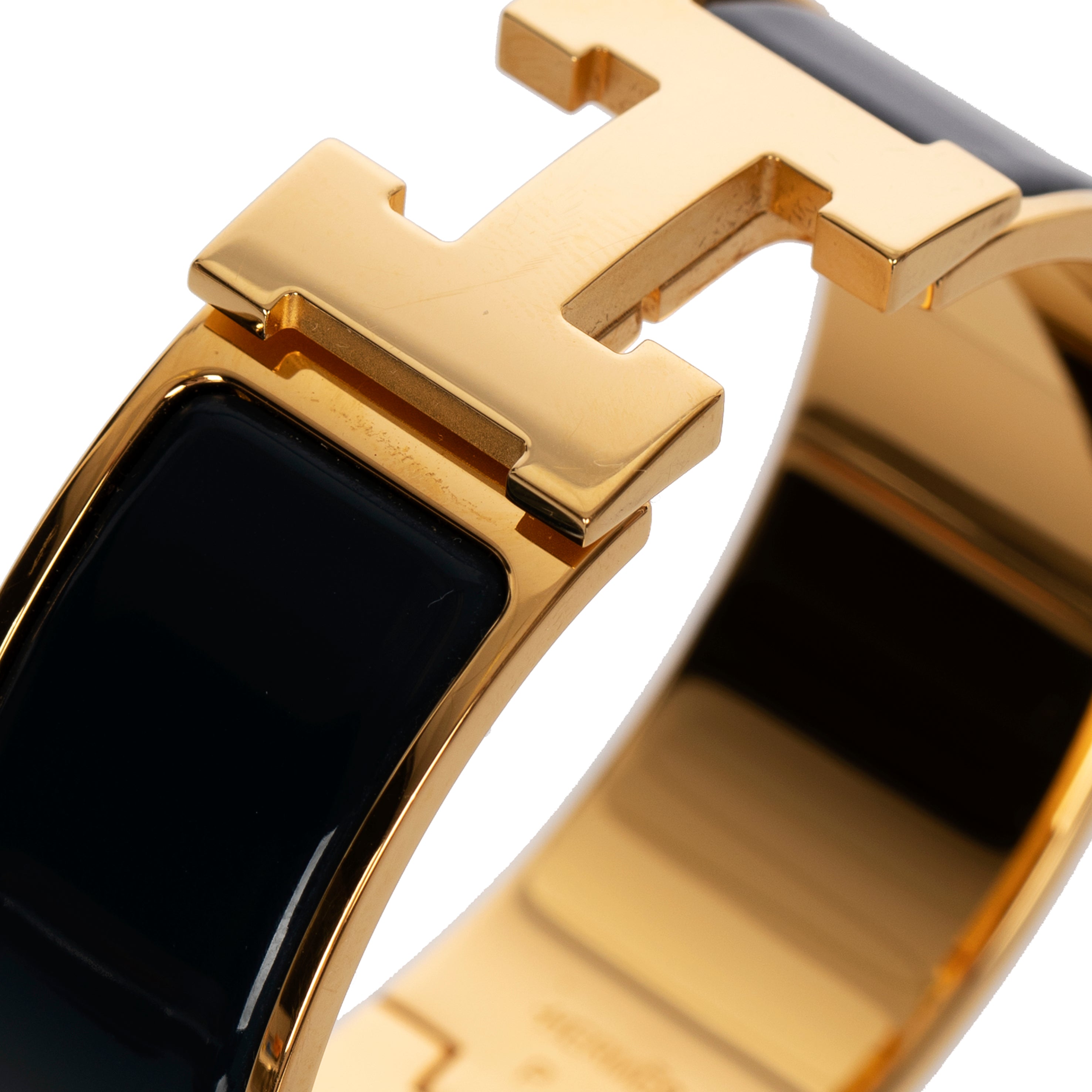 Hermes Clic Clac H Bracelet Navy Enamel & Yellow Gold Hardware