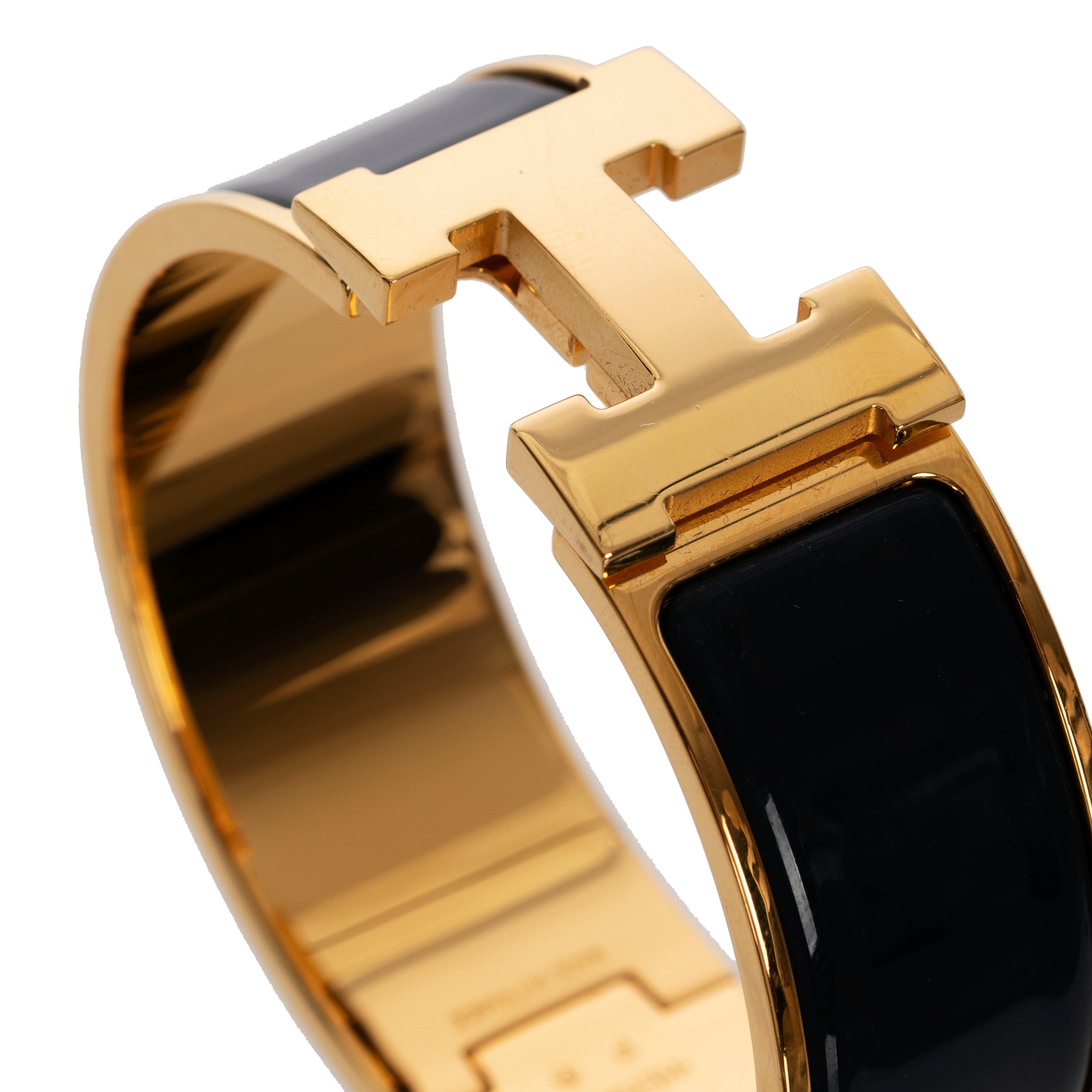 Hermes Clic Clac H Bracelet Navy Enamel & Yellow Gold Hardware