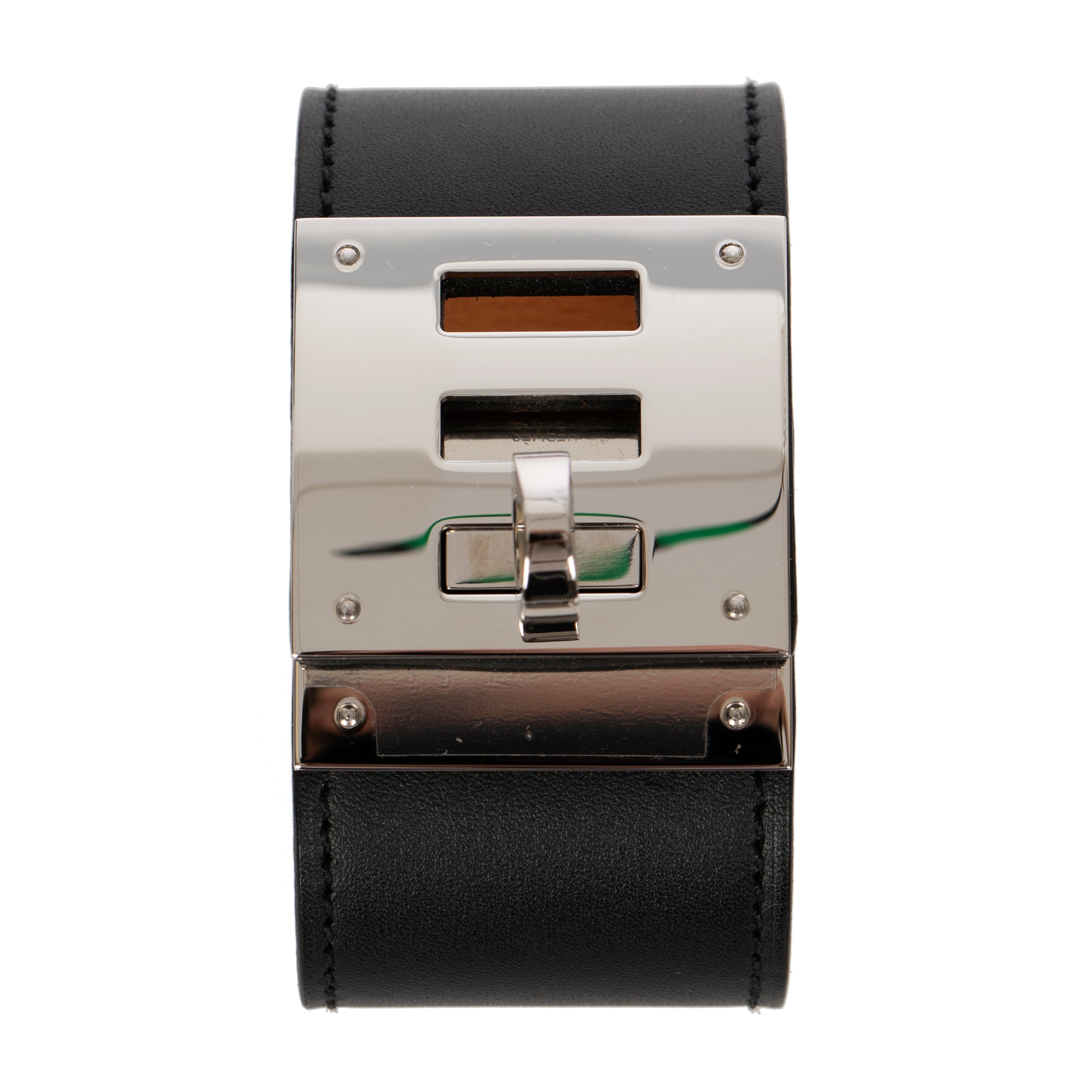 Hermes Kelly Dog Bracelet In Black Swift Leather & Palladium Hardware