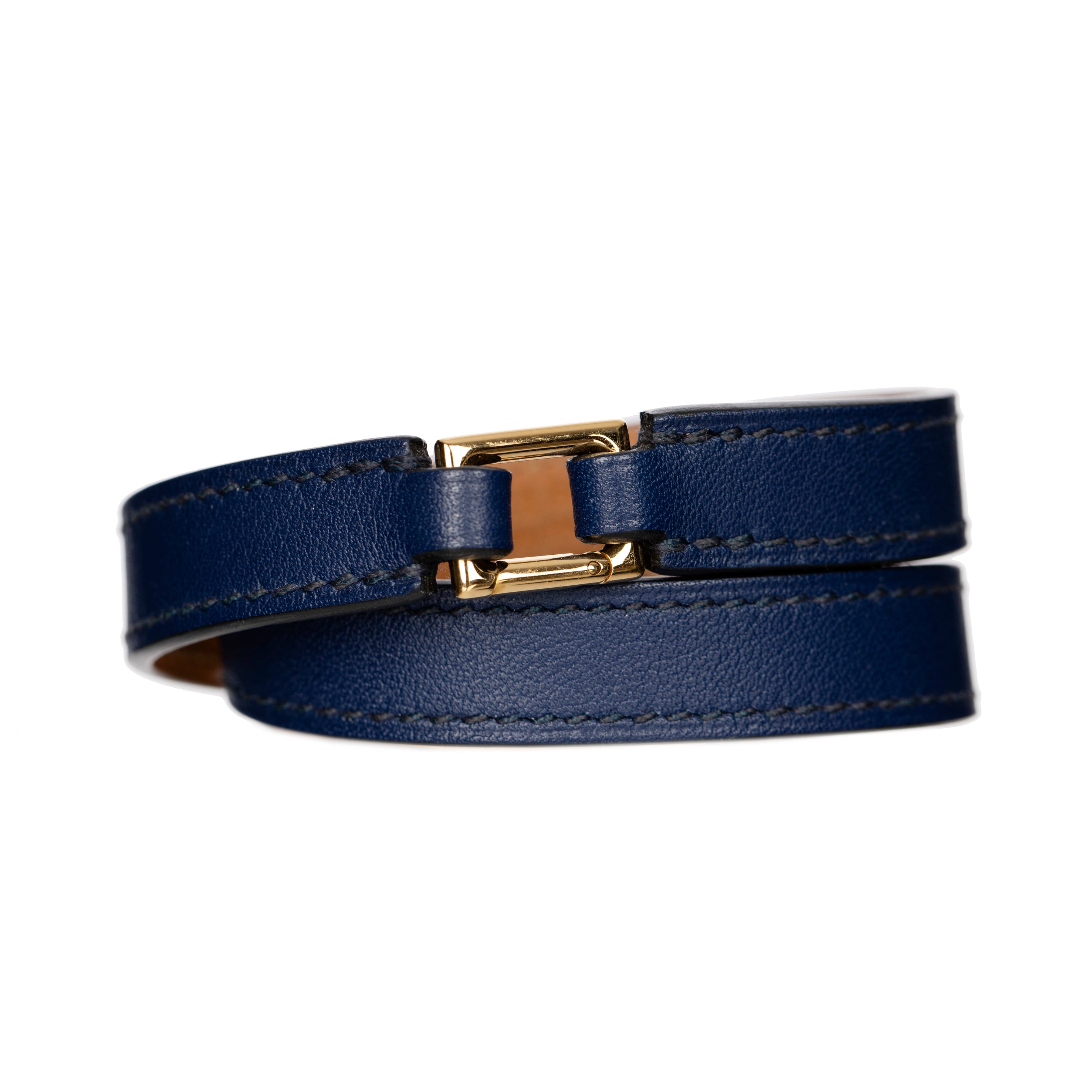 Hermes Rivale Double Tour Navy Bracelet With Gold Tone Hardware