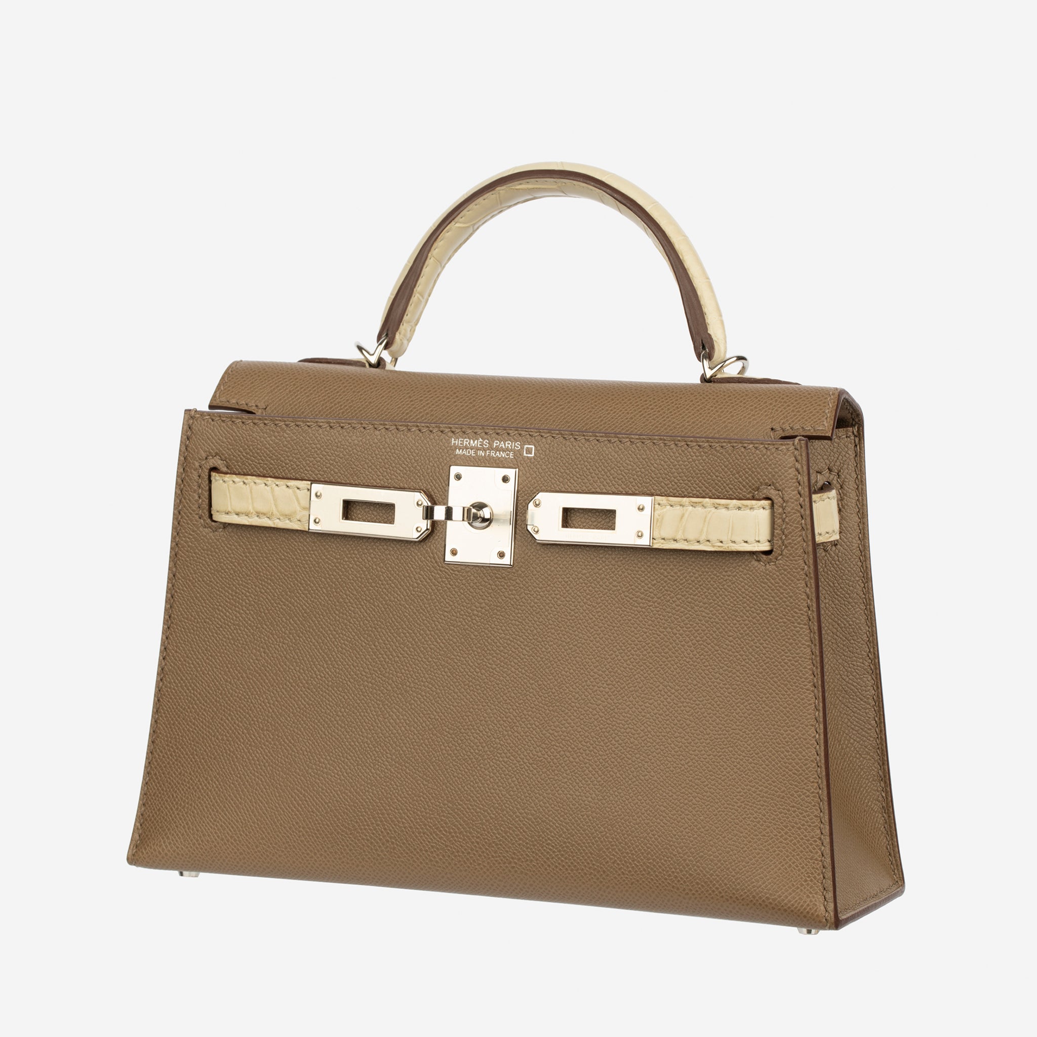 Hermes Mini Kelly II Touch Etoupe and Beton Veau Madame Palladium Hardware