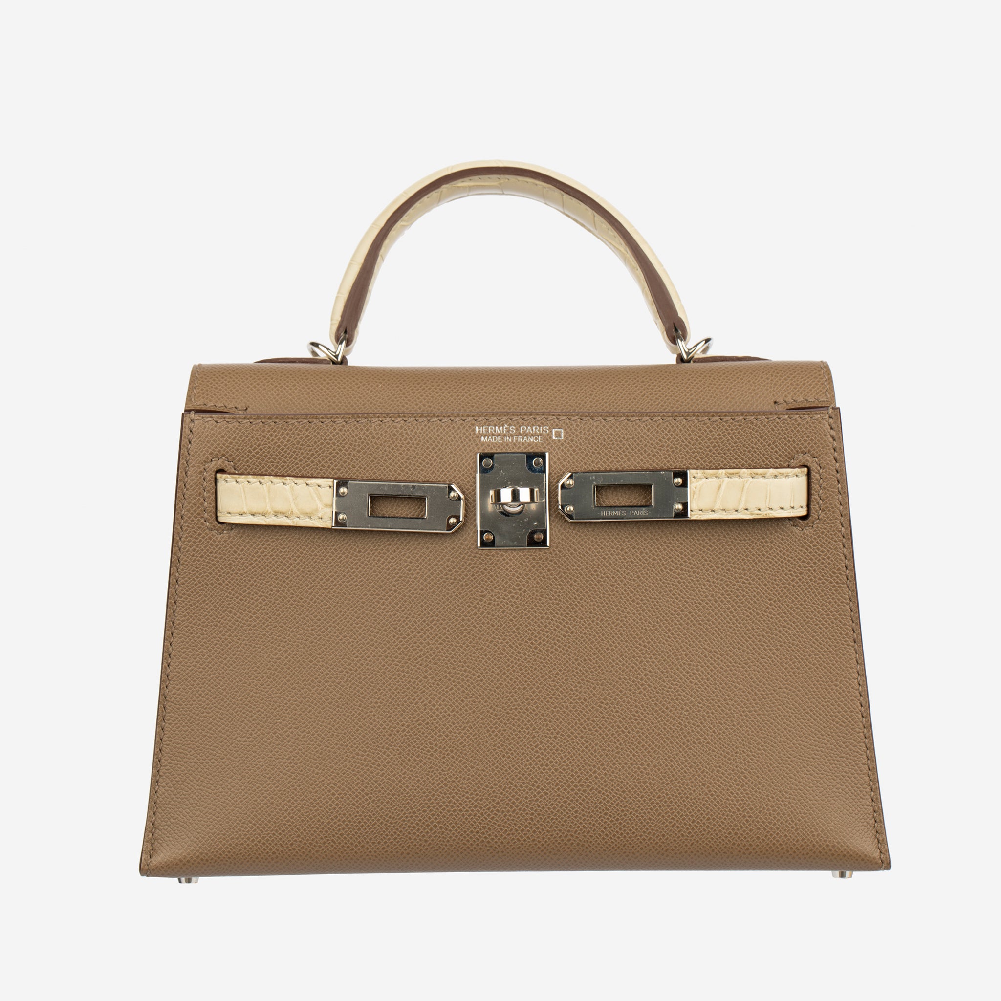 Hermes Mini Kelly II Touch Etoupe and Beton Veau Madame Palladium Hardware