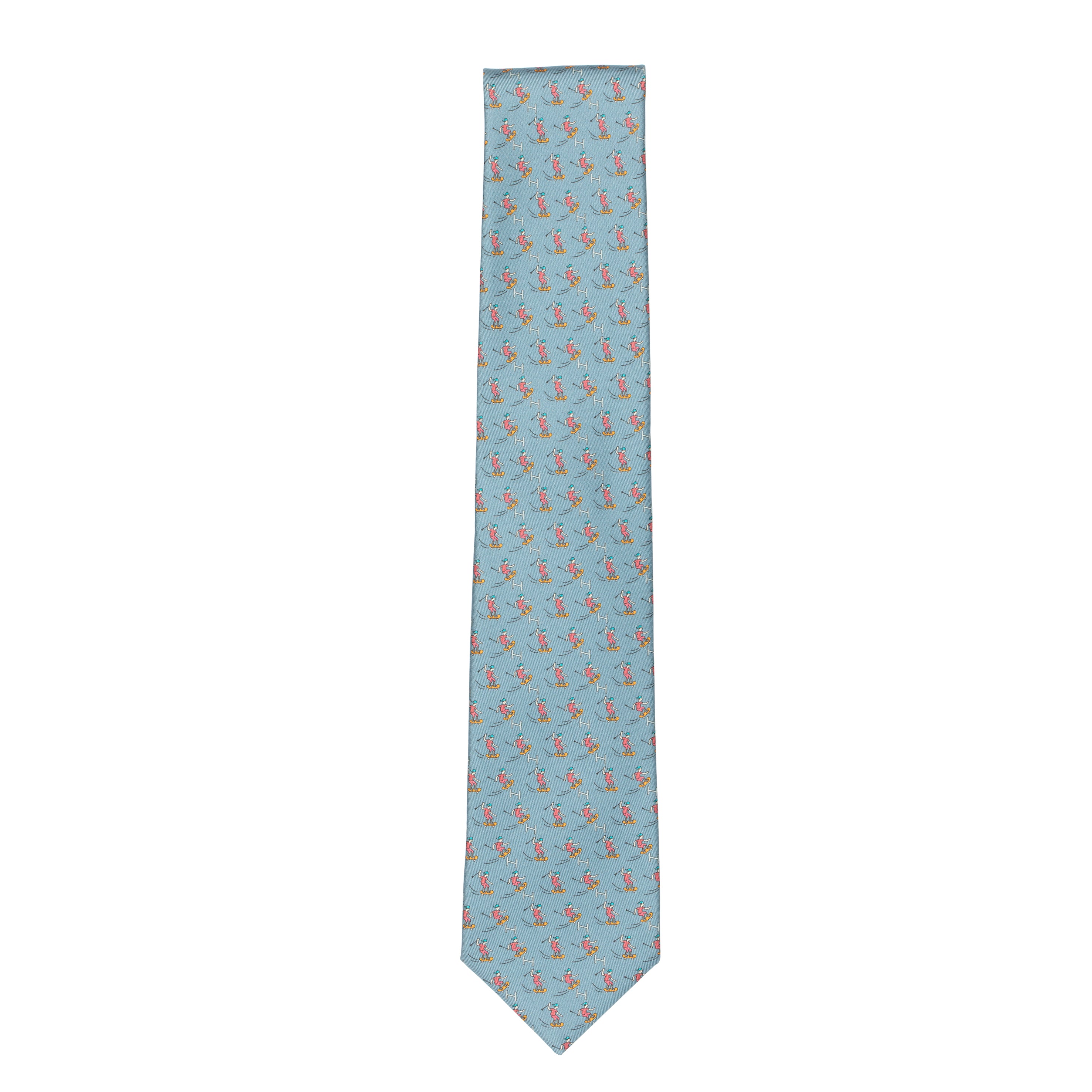 Hermes Mens Blue Tie With Skateboarding Motif