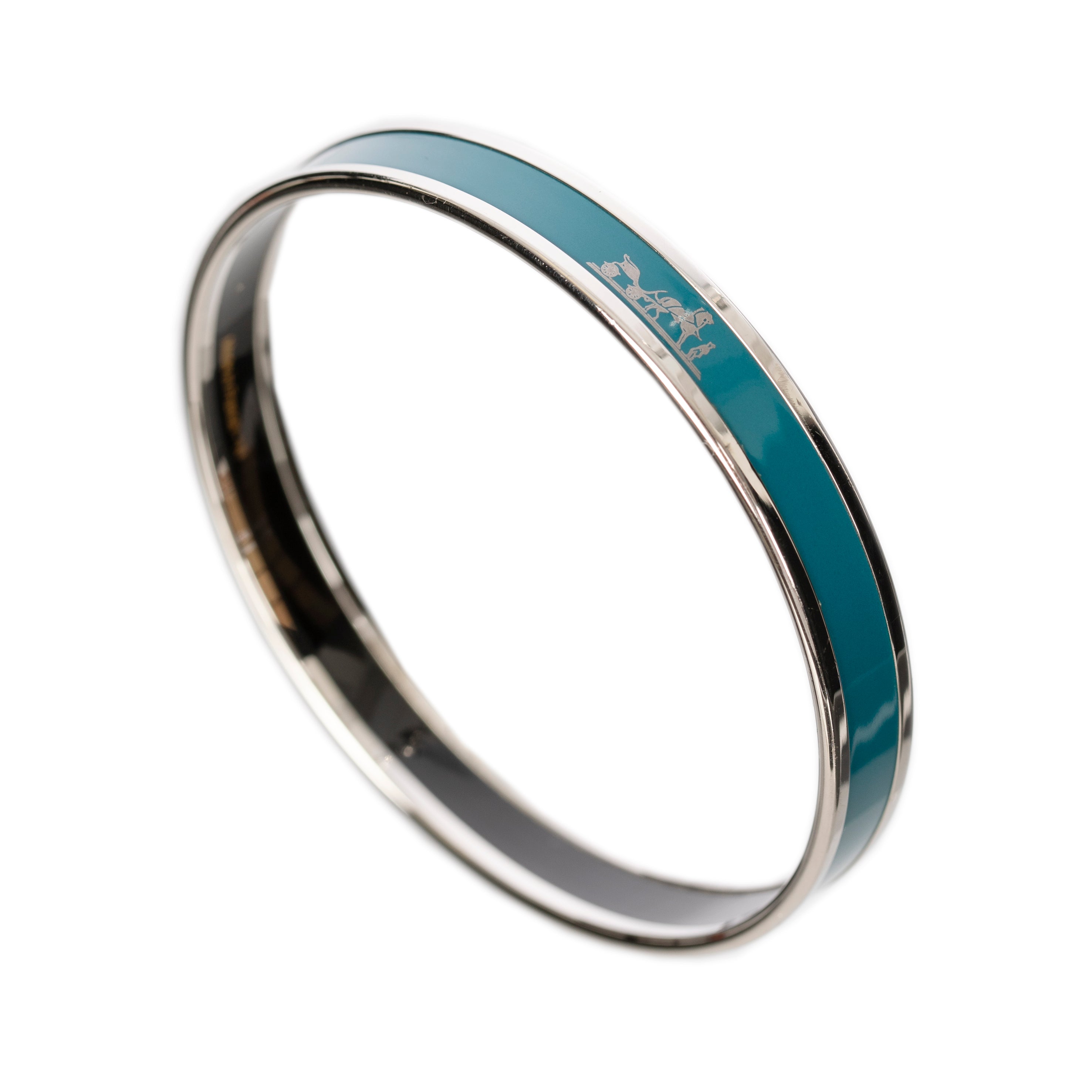 Hermes Turquoise Enamel Uni Bracelet With Palladium Hardware