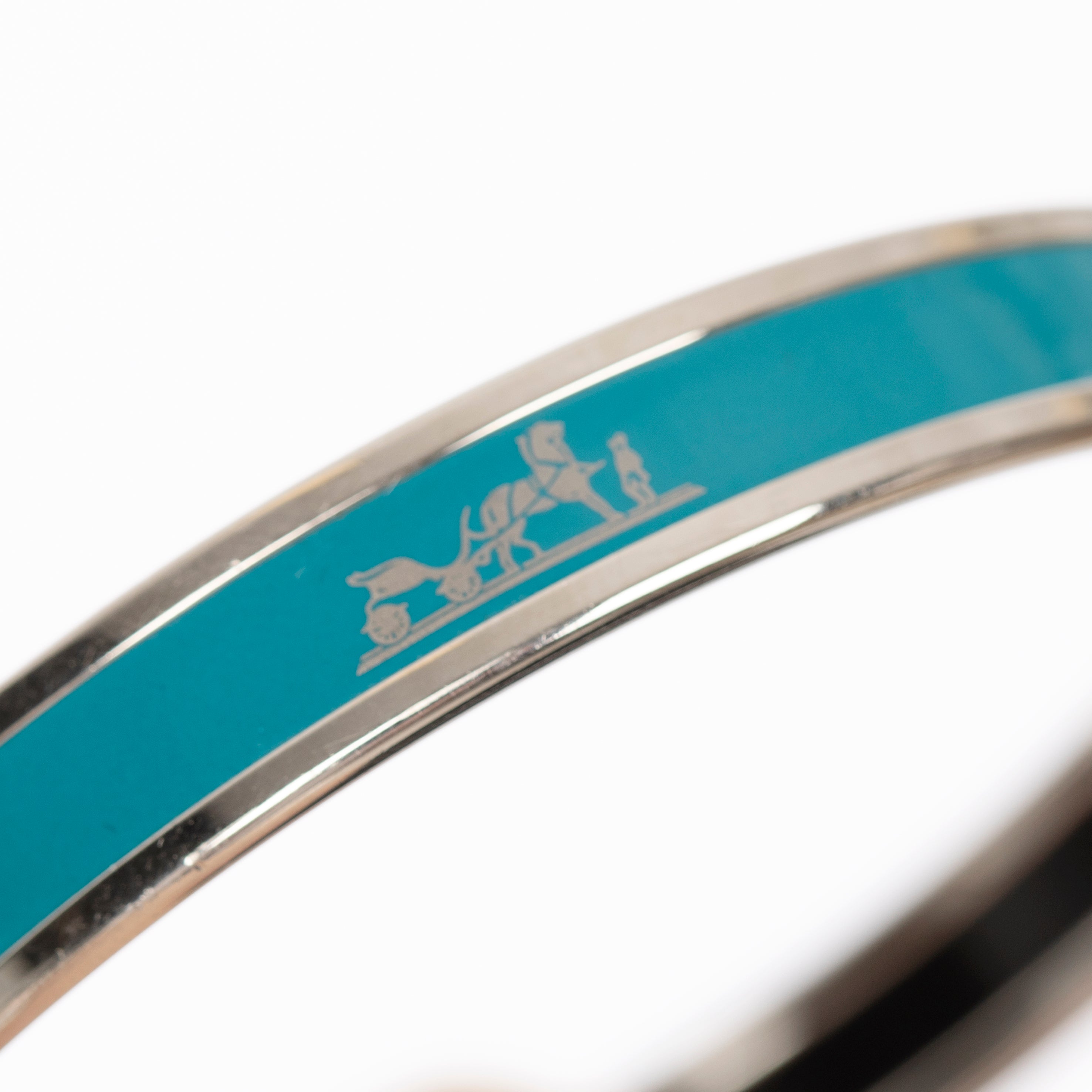 Hermes Turquoise Enamel Uni Bracelet With Palladium Hardware