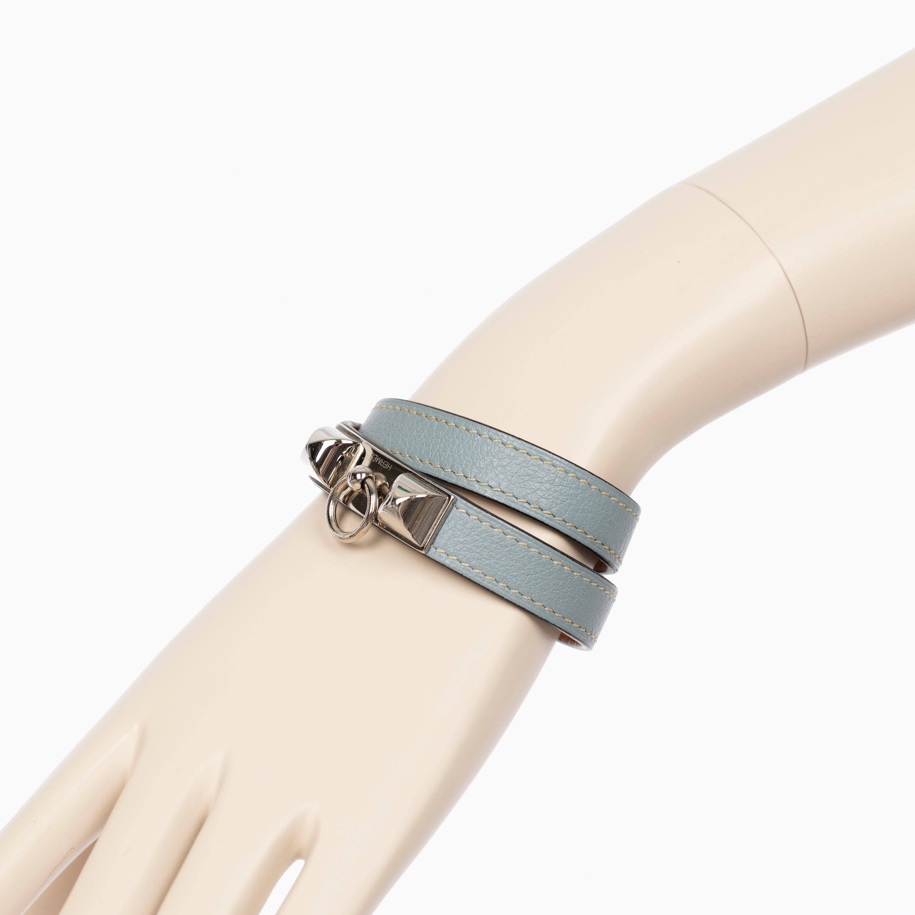 Hermes Rivale Double Tour Blue Lin Bracelet With Palladium Hardware