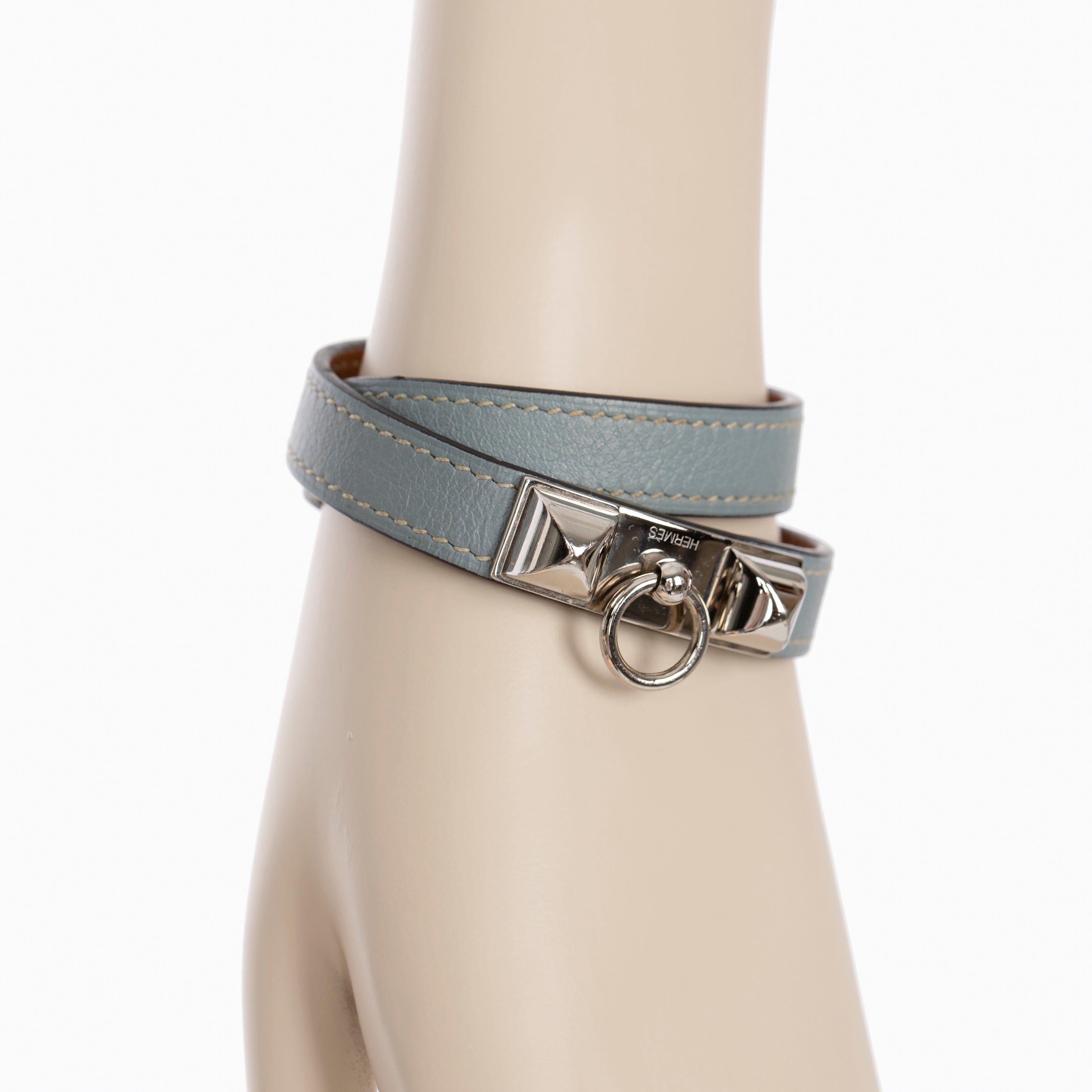 Hermes Rivale Double Tour Blue Lin Bracelet With Palladium Hardware